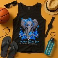 I Wear Blue For Diabetes Awareness Elephant Warrior Tank Top thumb 4
