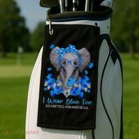I Wear Blue For Diabetes Awareness Elephant Warrior Golf Towel thumb 2