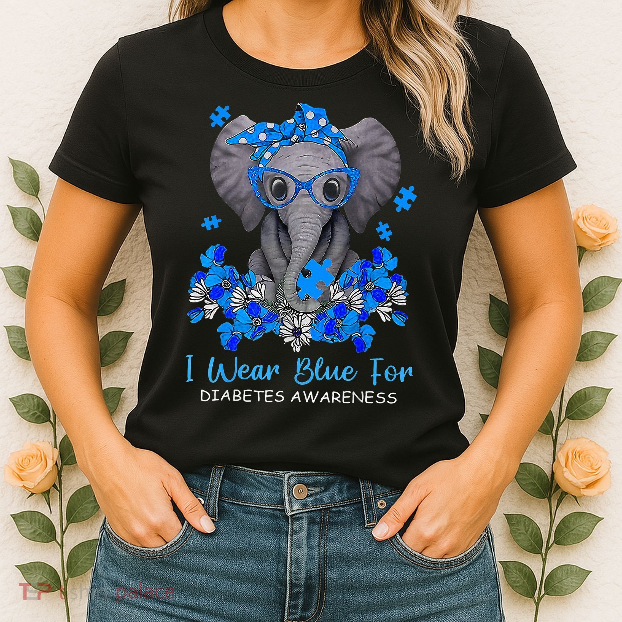 I Wear Blue For Diabetes Awareness Elephant Warrior Women's T-Shirt