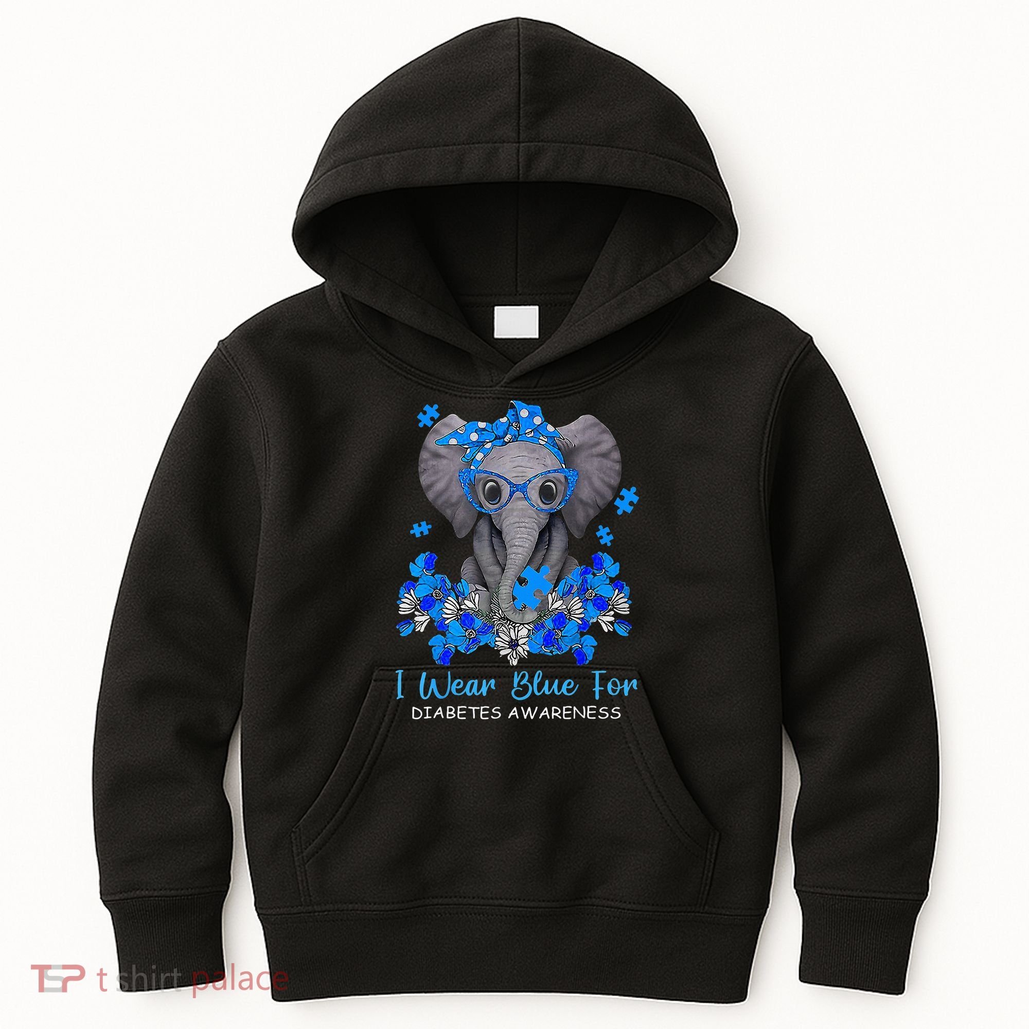 I Wear Blue For Diabetes Awareness Elephant Warrior Kids Hoodie