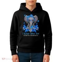 I Wear Blue For Diabetes Awareness Elephant Warrior Kids Hoodie thumb 4