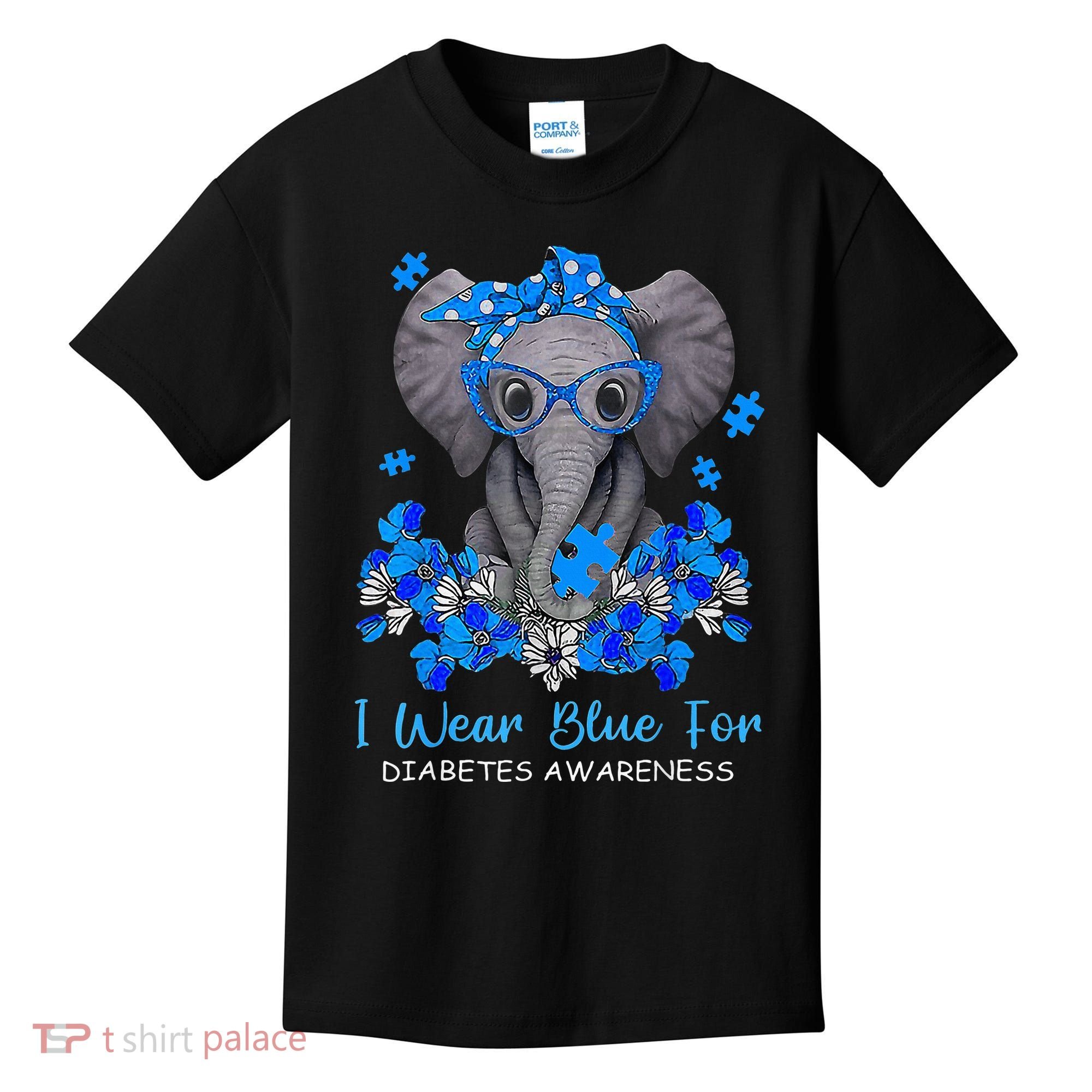 I Wear Blue For Diabetes Awareness Elephant Warrior Kids T-Shirt
