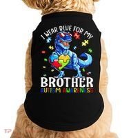 I Wear Blue For My Brother Autism Awareness Dinosaur Doggie Tank thumb 0