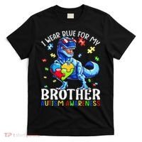 I Wear Blue For My Brother Autism Awareness Dinosaur T-Shirt thumb 0