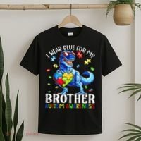 I Wear Blue For My Brother Autism Awareness Dinosaur T-Shirt thumb 2