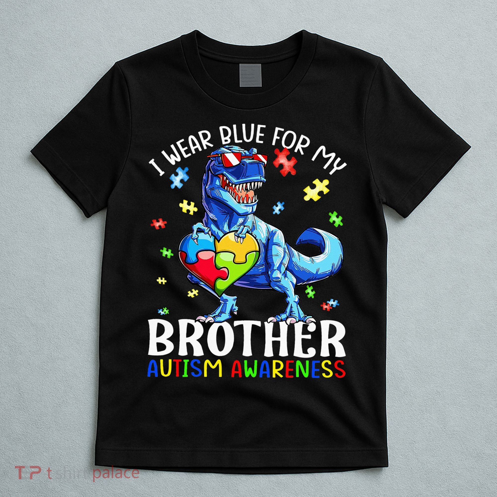 I Wear Blue For My Brother Autism Awareness Dinosaur T-Shirt