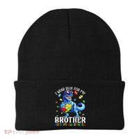 I Wear Blue For My Brother Autism Awareness Dinosaur Beanie thumb 0