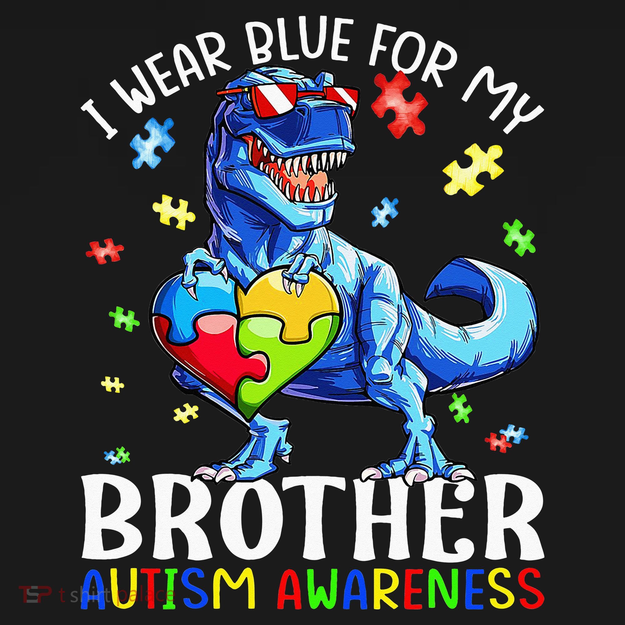 I Wear Blue For My Brother Autism Awareness Dinosaur Women's Hoodie
