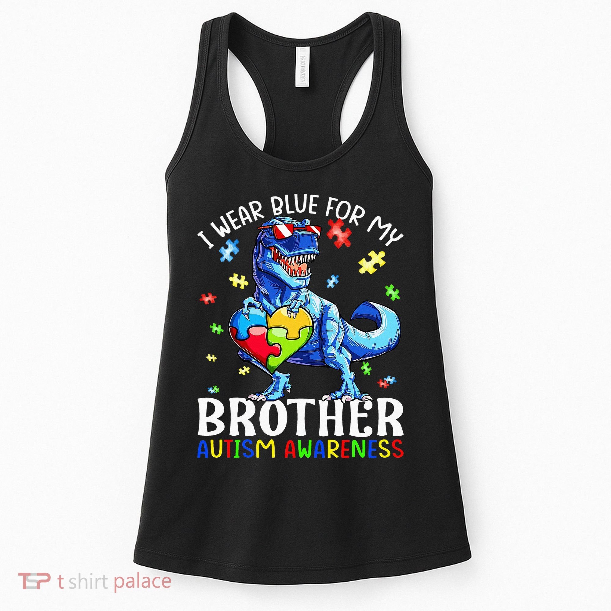 I Wear Blue For My Brother Autism Awareness Dinosaur Women's Tank Top