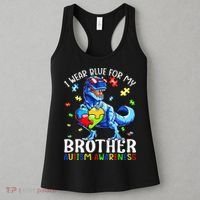 I Wear Blue For My Brother Autism Awareness Dinosaur Women's Tank Top thumb 3