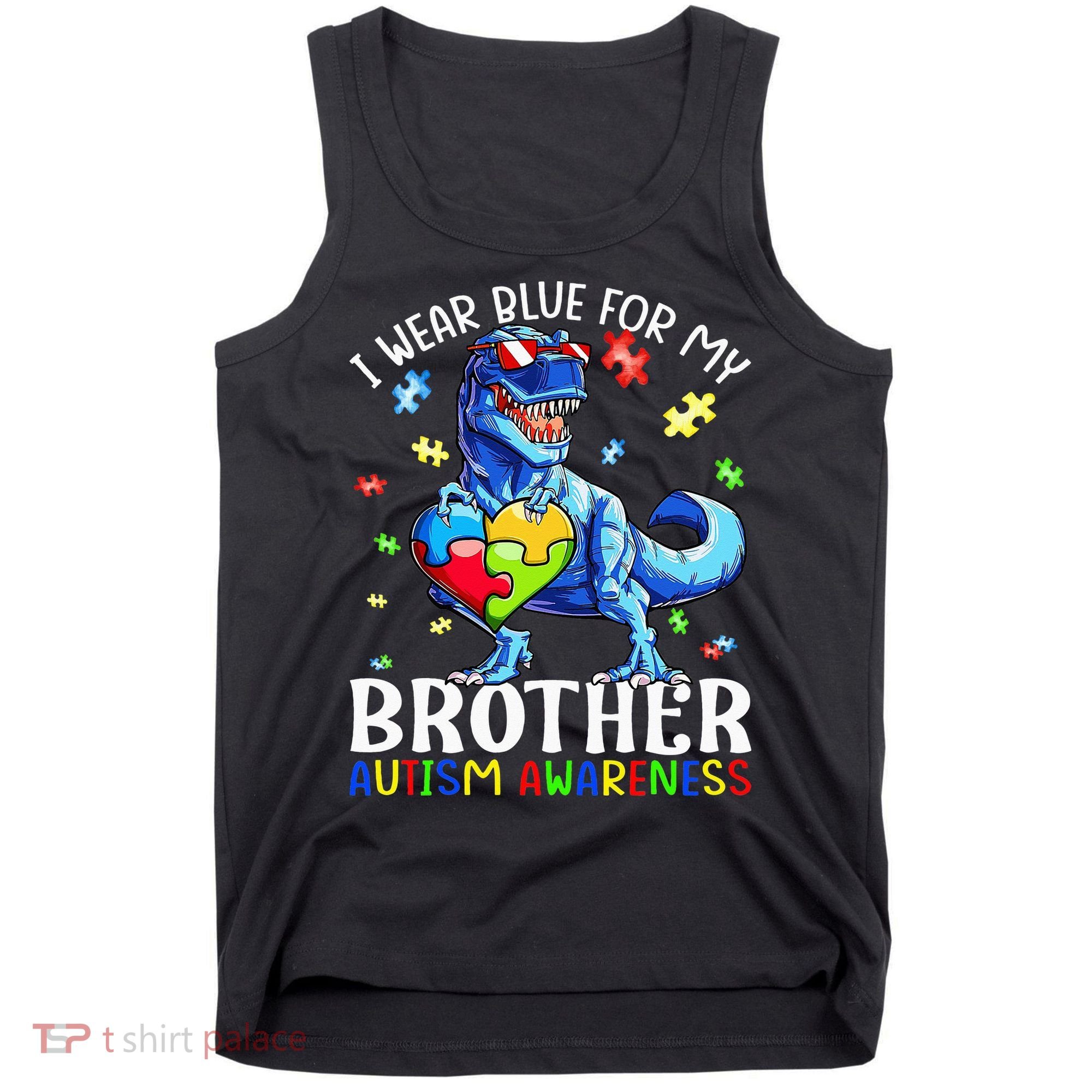 I Wear Blue For My Brother Autism Awareness Dinosaur Tank Top