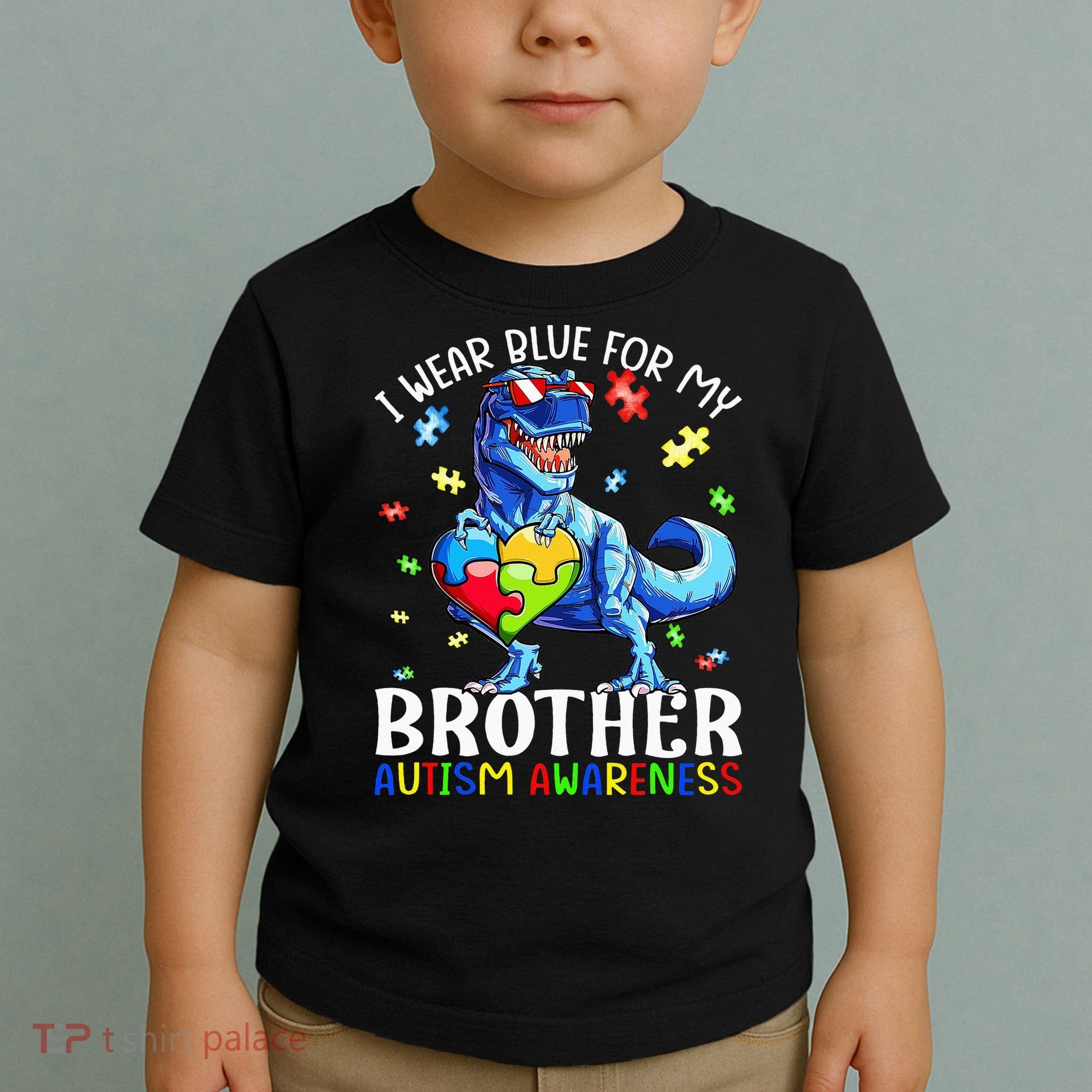 I Wear Blue For My Brother Autism Awareness Dinosaur Toddler T-Shirt