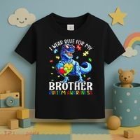 I Wear Blue For My Brother Autism Awareness Dinosaur Toddler T-Shirt thumb 3
