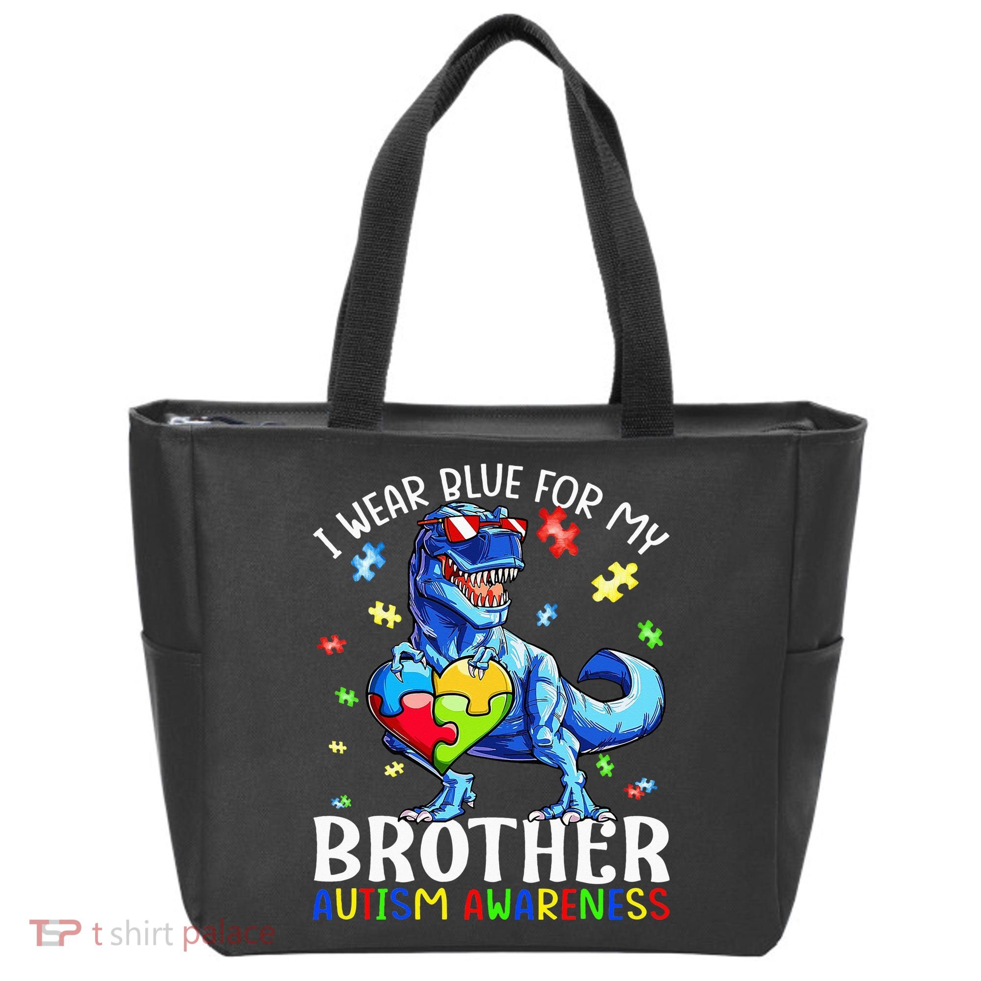 I Wear Blue For My Brother Autism Awareness Dinosaur Tote Bag