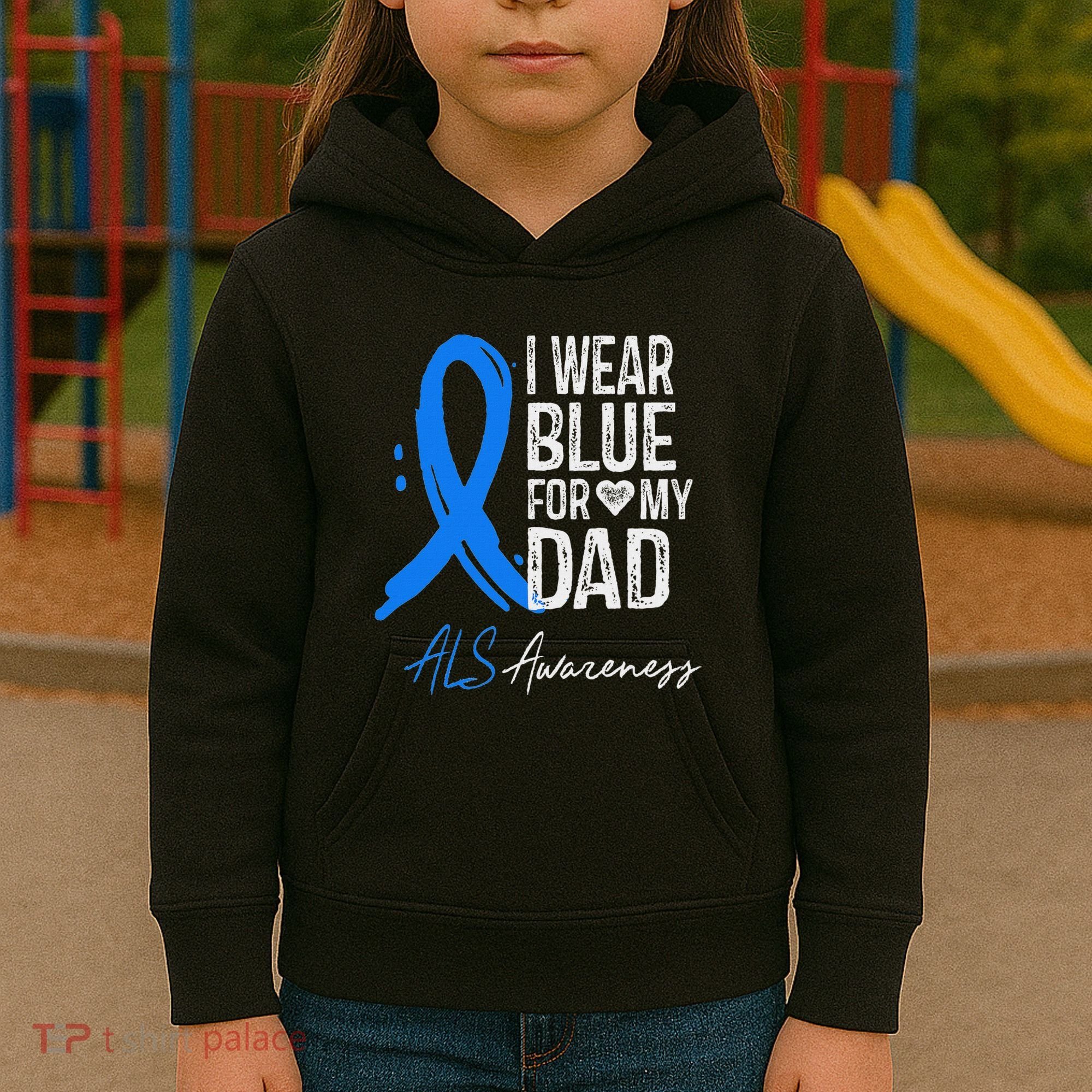 I Wear Blue For My Dad Als Awareness Kids Hoodie