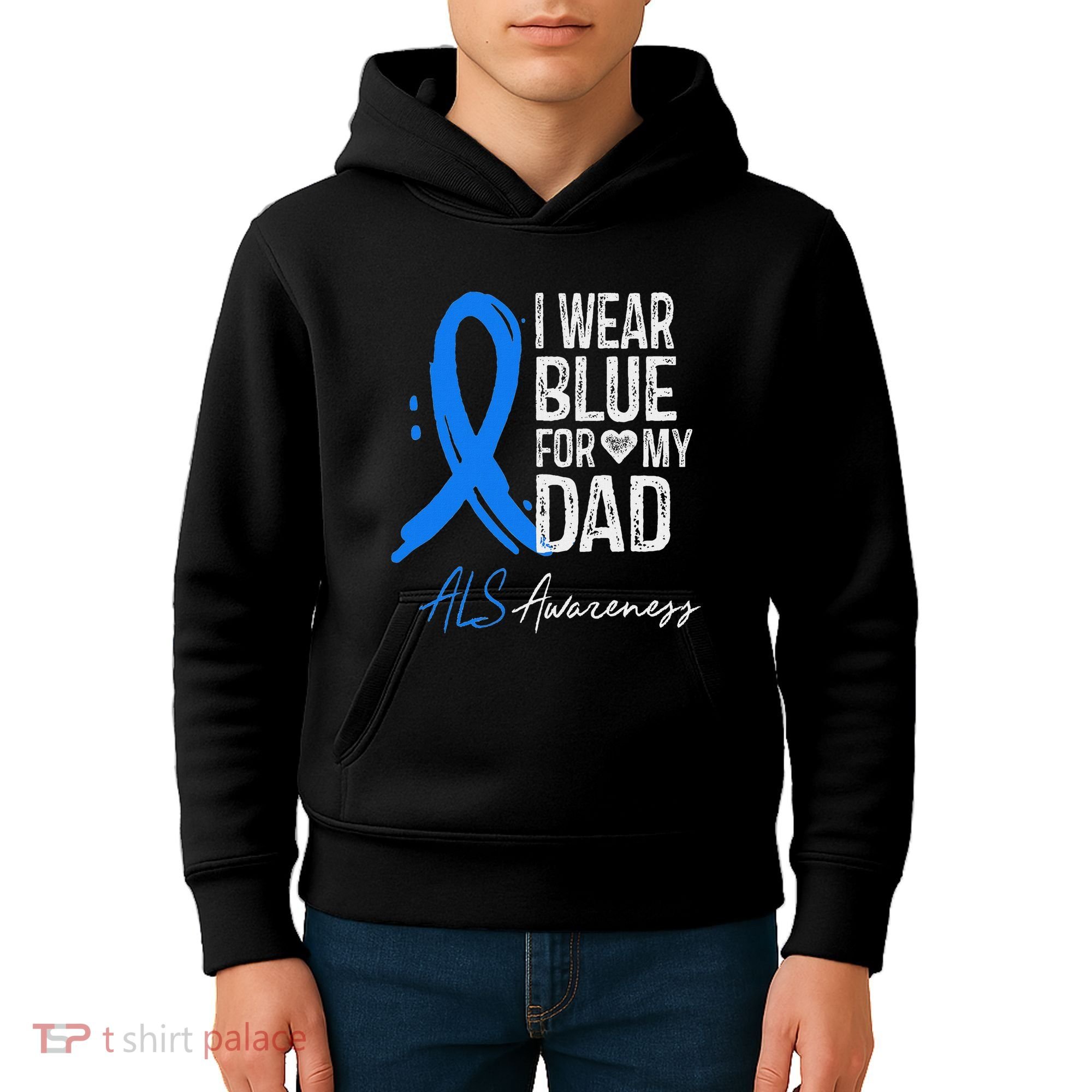 I Wear Blue For My Dad Als Awareness Kids Hoodie