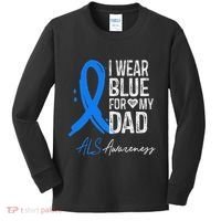 I Wear Blue For My Dad Als Awareness Kids Long Sleeve Shirt thumb 0