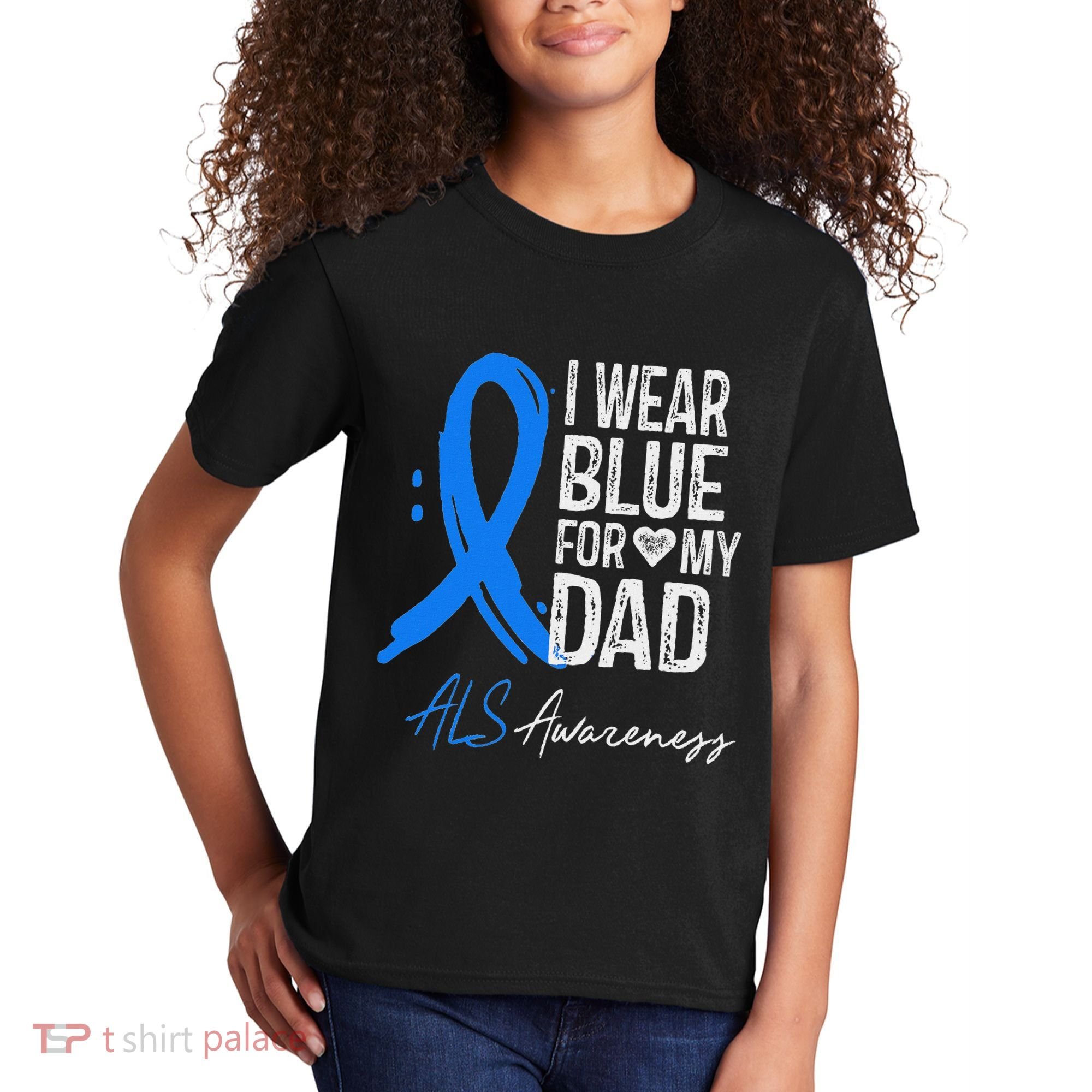 I Wear Blue For My Dad Als Awareness Kids T-Shirt