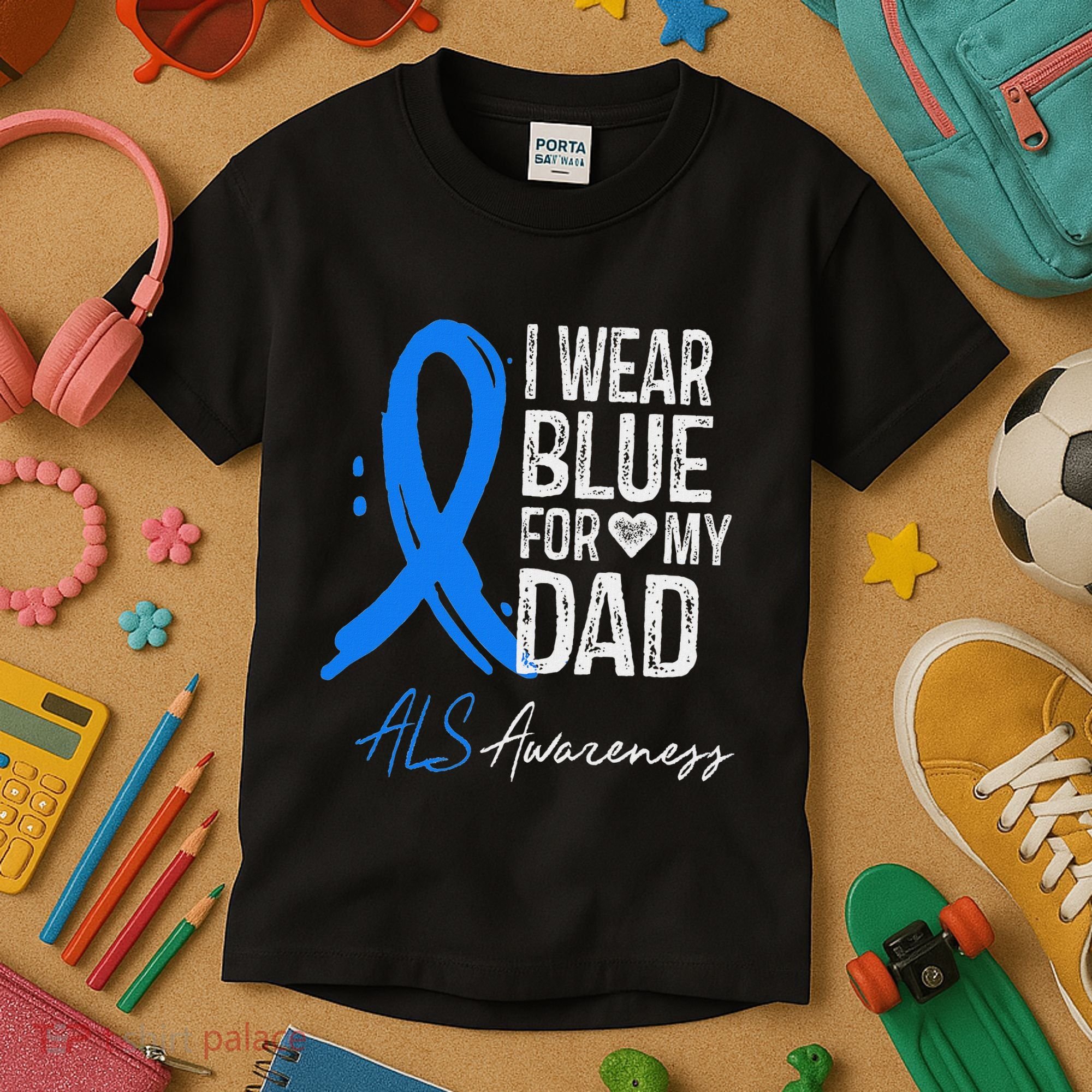 I Wear Blue For My Dad Als Awareness Kids T-Shirt