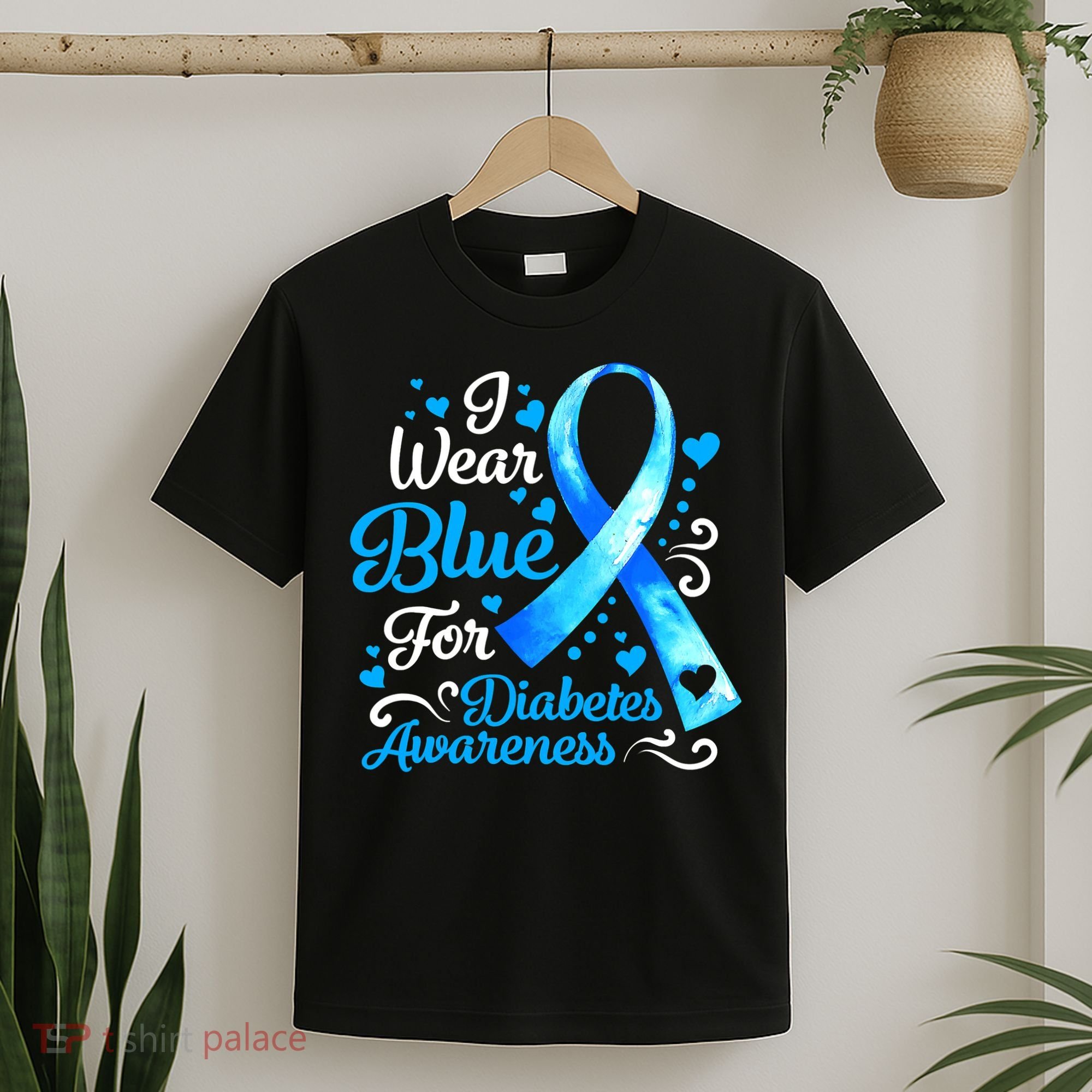 I Wear Blue For Diabetes Awareness Blue Ribbon Womens T-Shirt