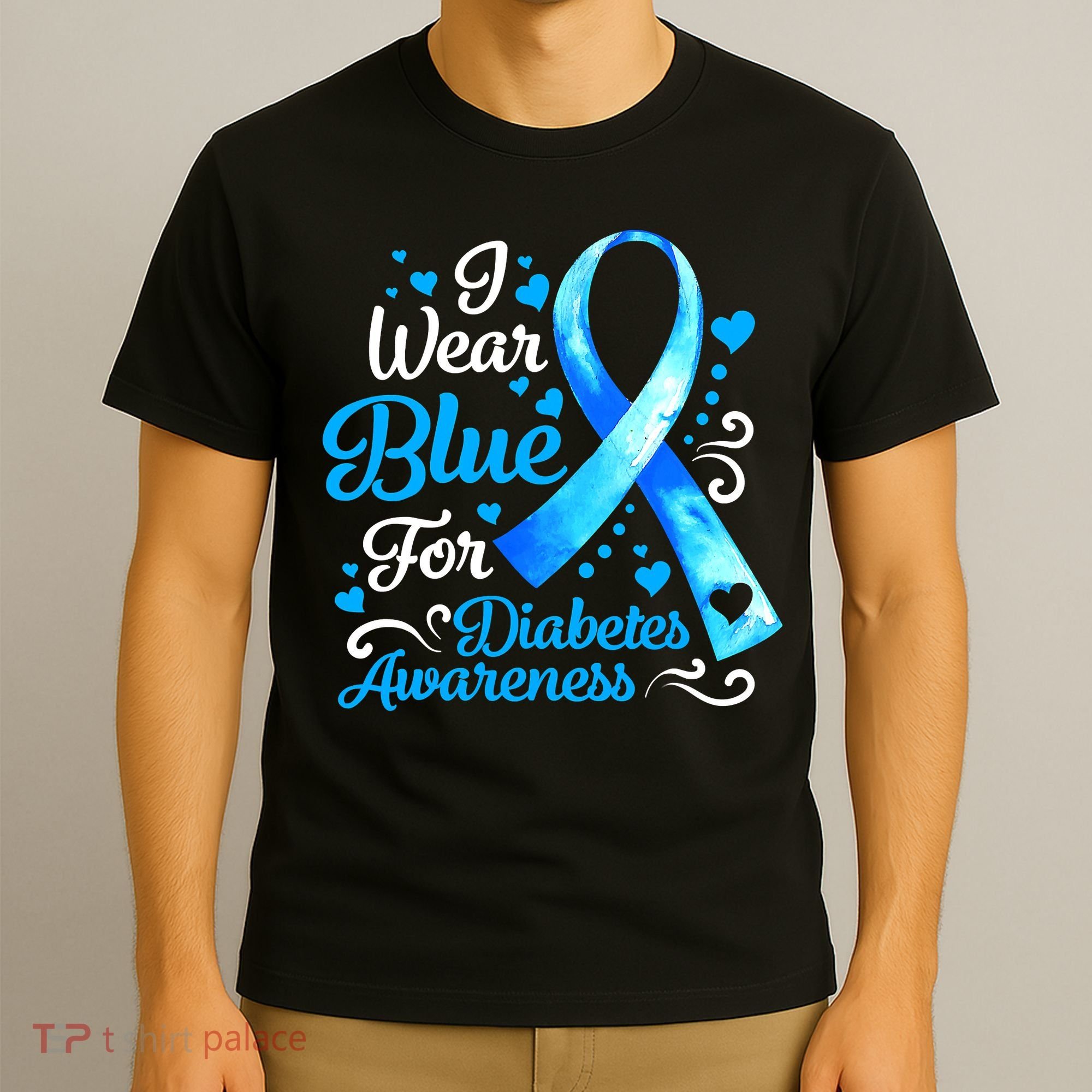 I Wear Blue For Diabetes Awareness Blue Ribbon Womens T-Shirt