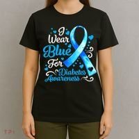 I Wear Blue For Diabetes Awareness Blue Ribbon Womens T-Shirt thumb 4
