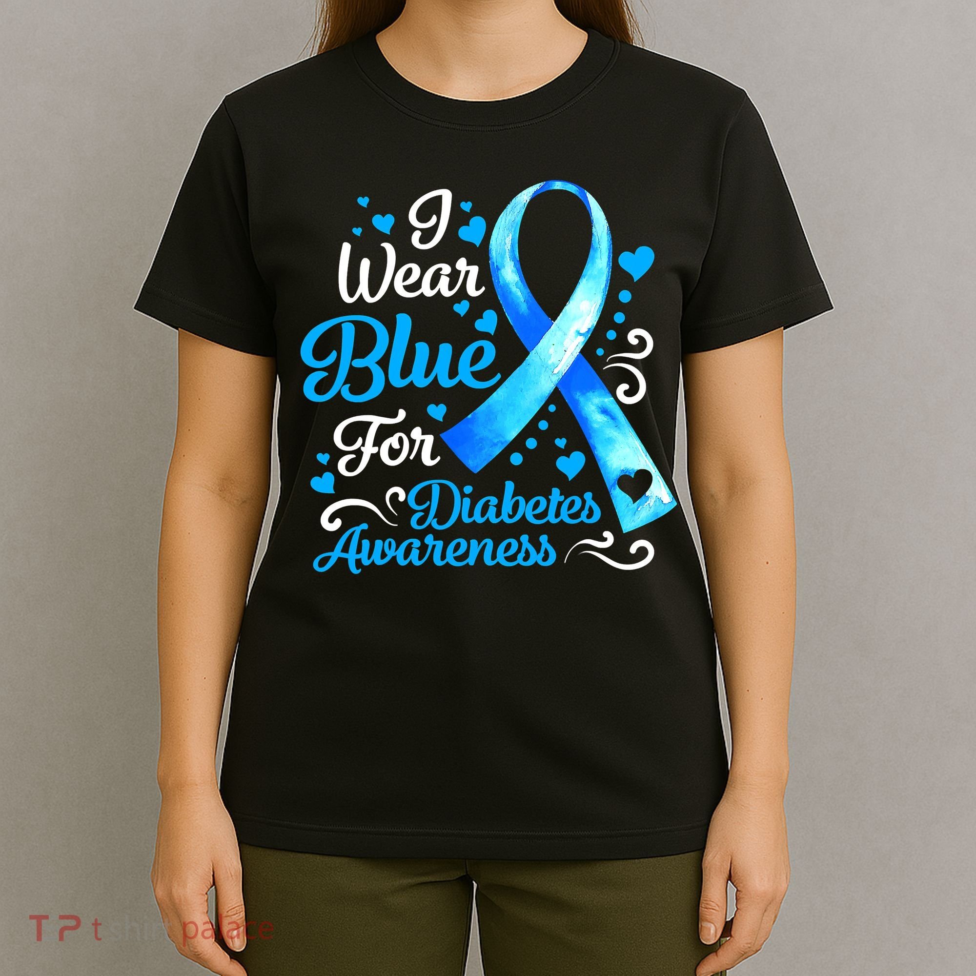 I Wear Blue For Diabetes Awareness Blue Ribbon Womens T-Shirt