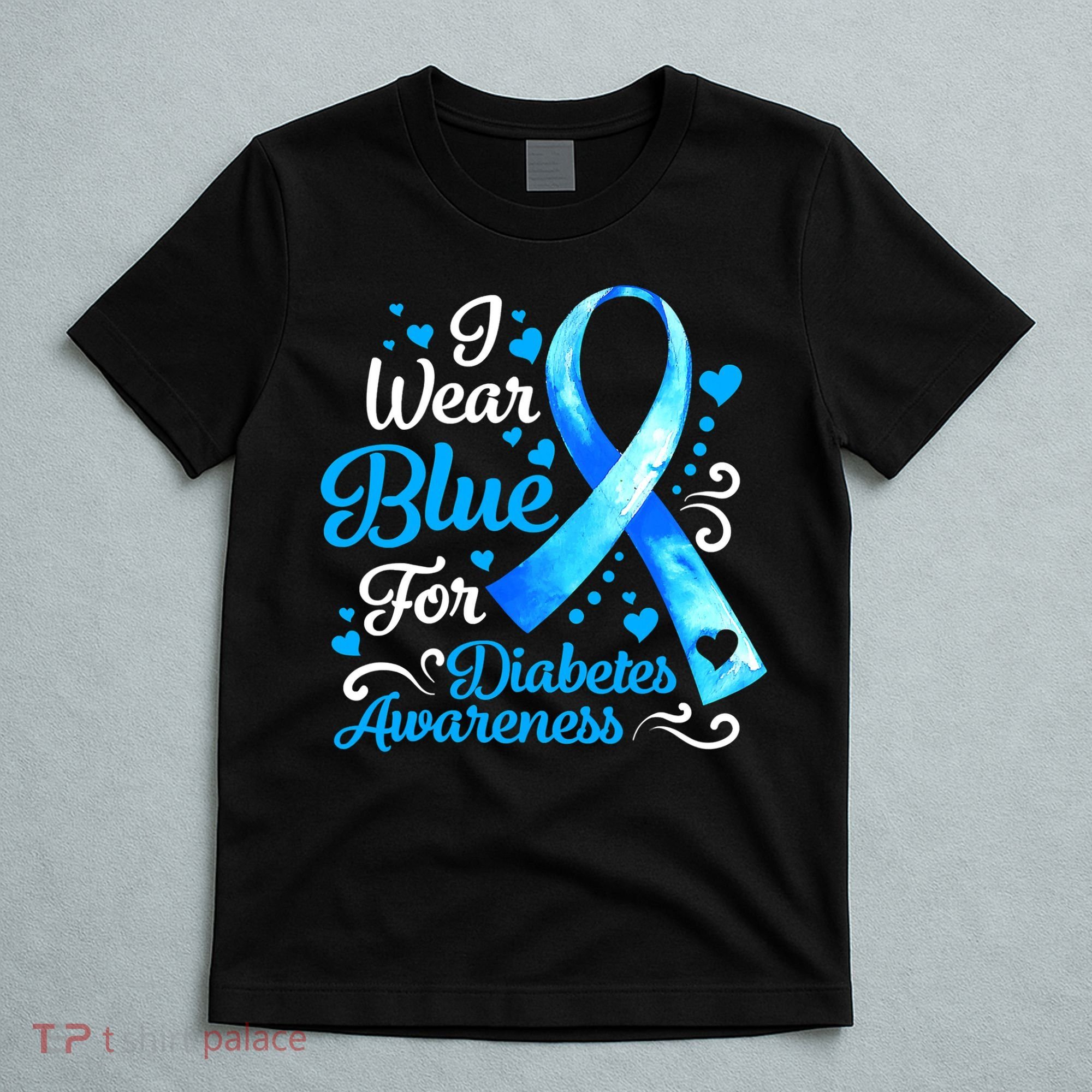 I Wear Blue For Diabetes Awareness Blue Ribbon Womens T-Shirt