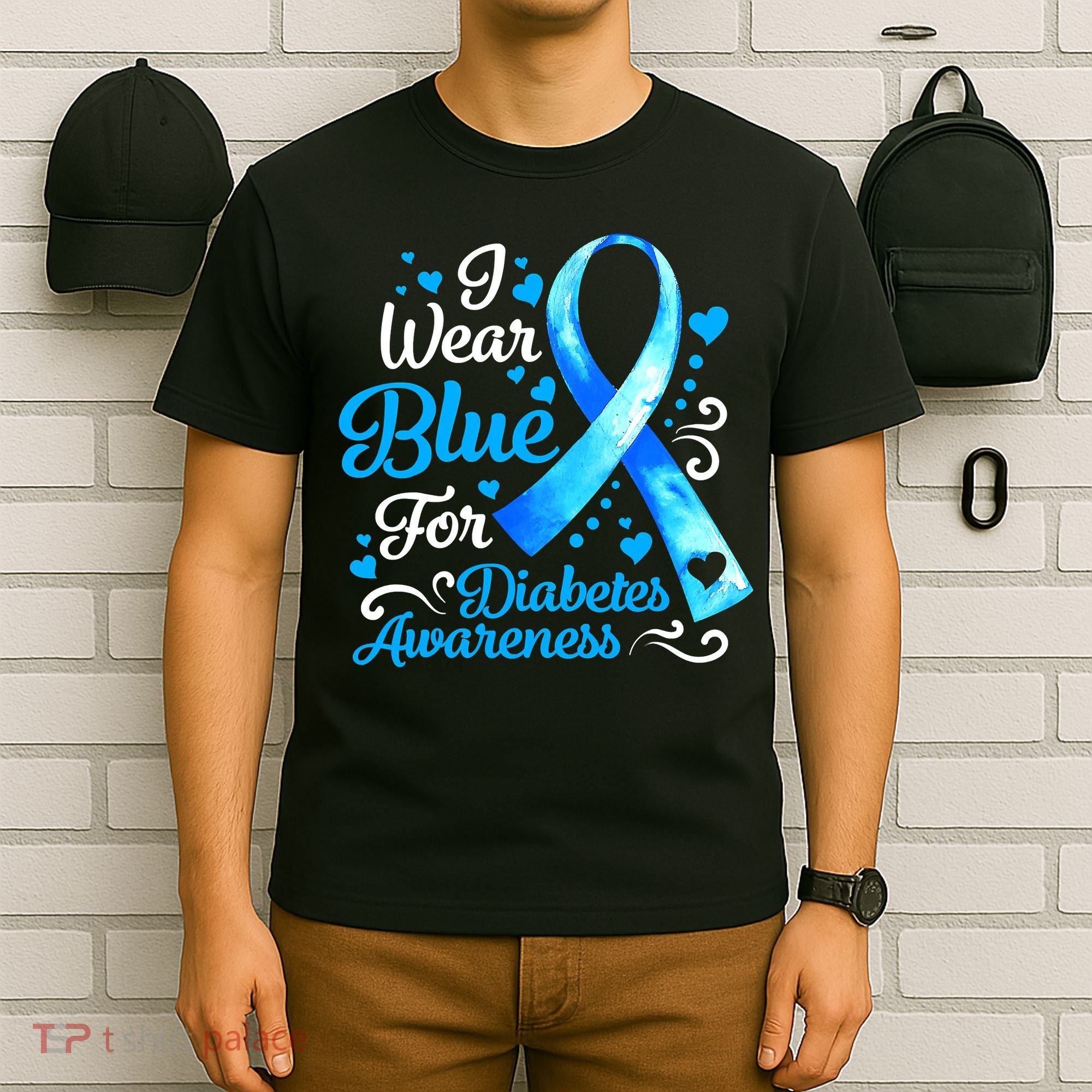 I Wear Blue For Diabetes Awareness Blue Ribbon Womens T-Shirt