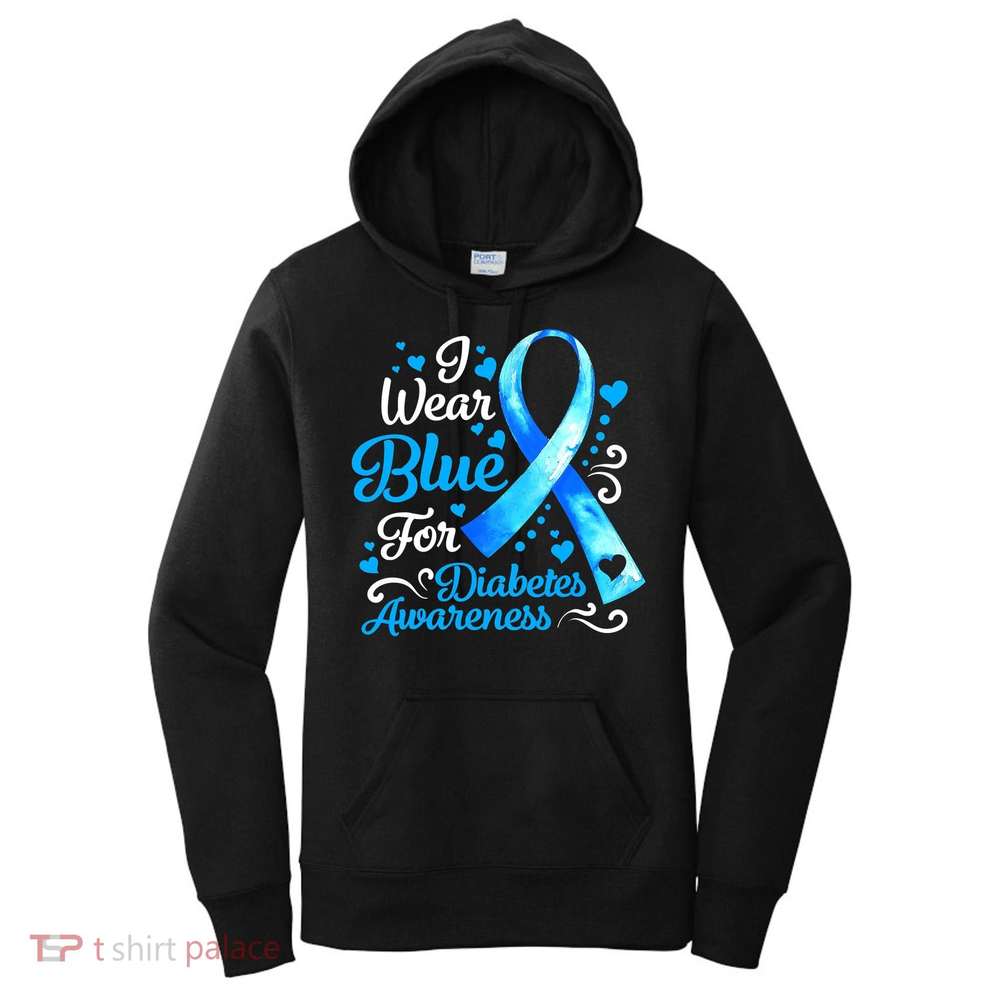 I Wear Blue For Diabetes Awareness Blue Ribbon Womens Women's Hoodie