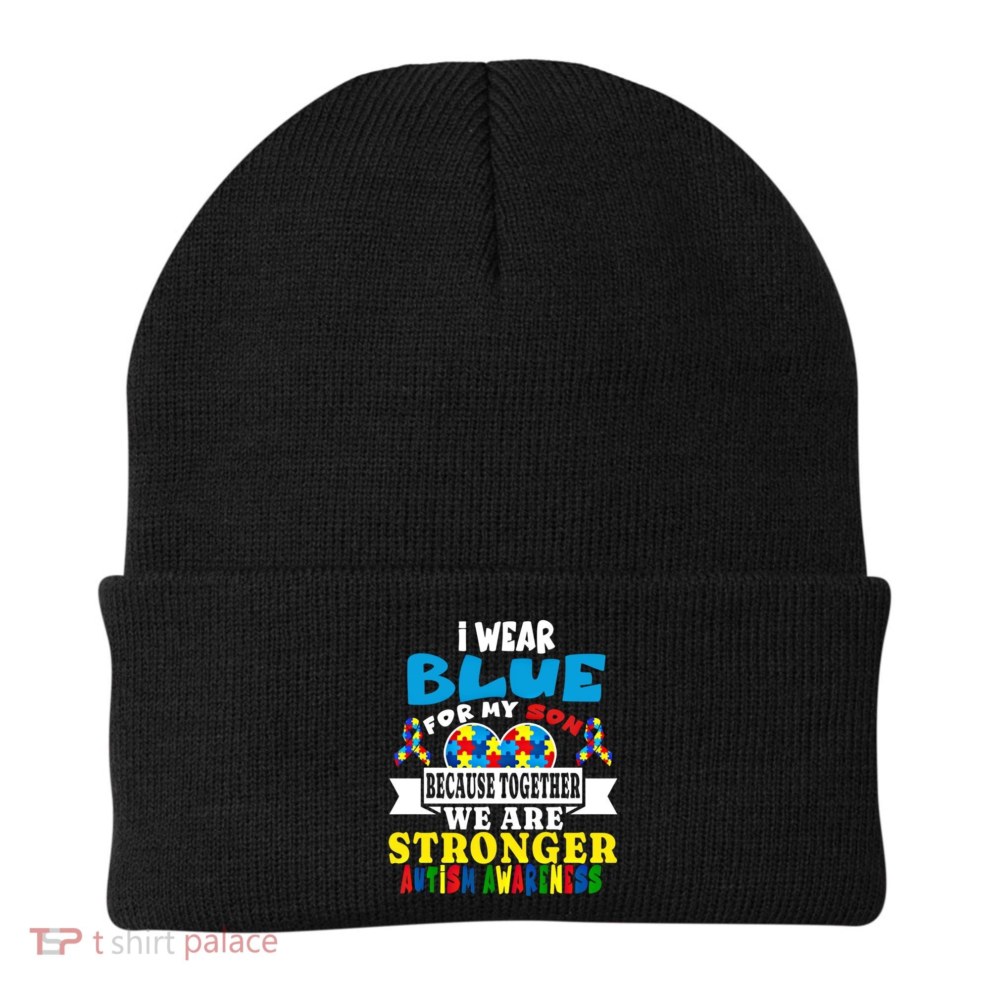 I Wear Blue For My Son Autism Awareness Day Dad Mom Funny Gift Beanie