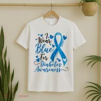 I Wear Blue For Diabetes Ribbon Awareness T-Shirt thumb 2