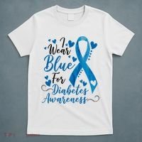 I Wear Blue For Diabetes Ribbon Awareness T-Shirt thumb 5