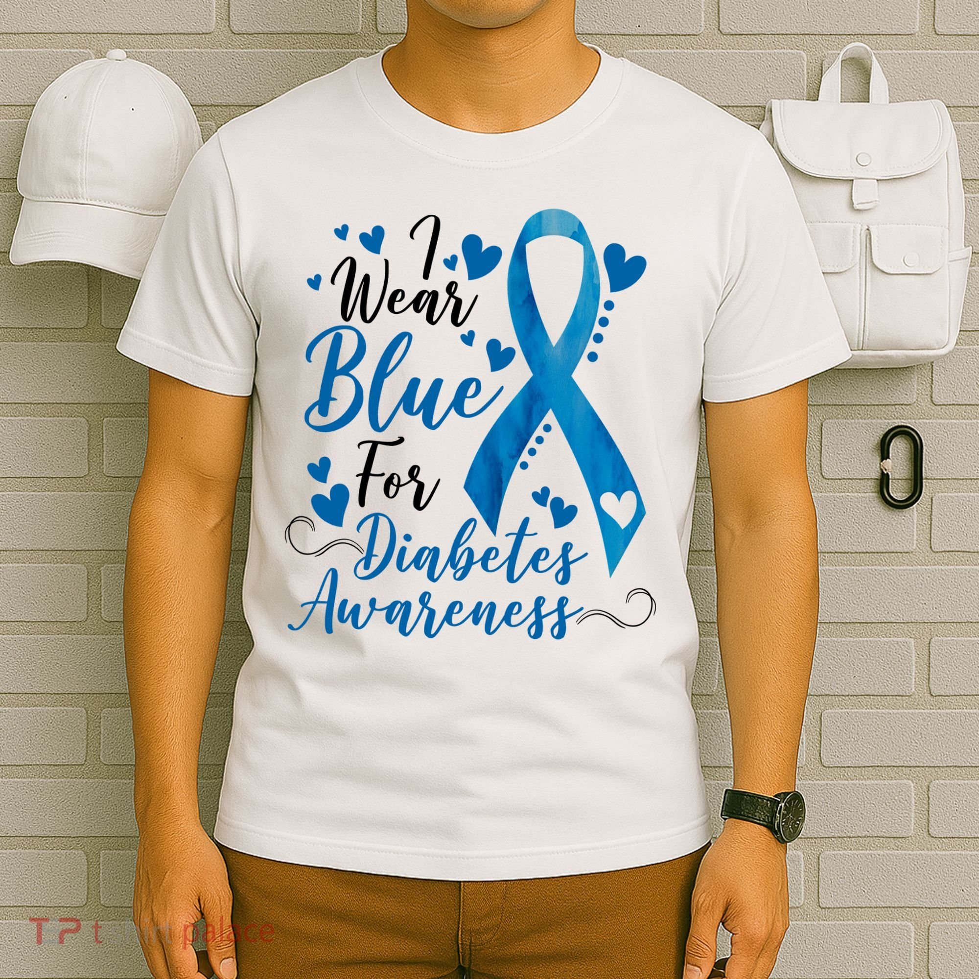 I Wear Blue For Diabetes Ribbon Awareness T-Shirt