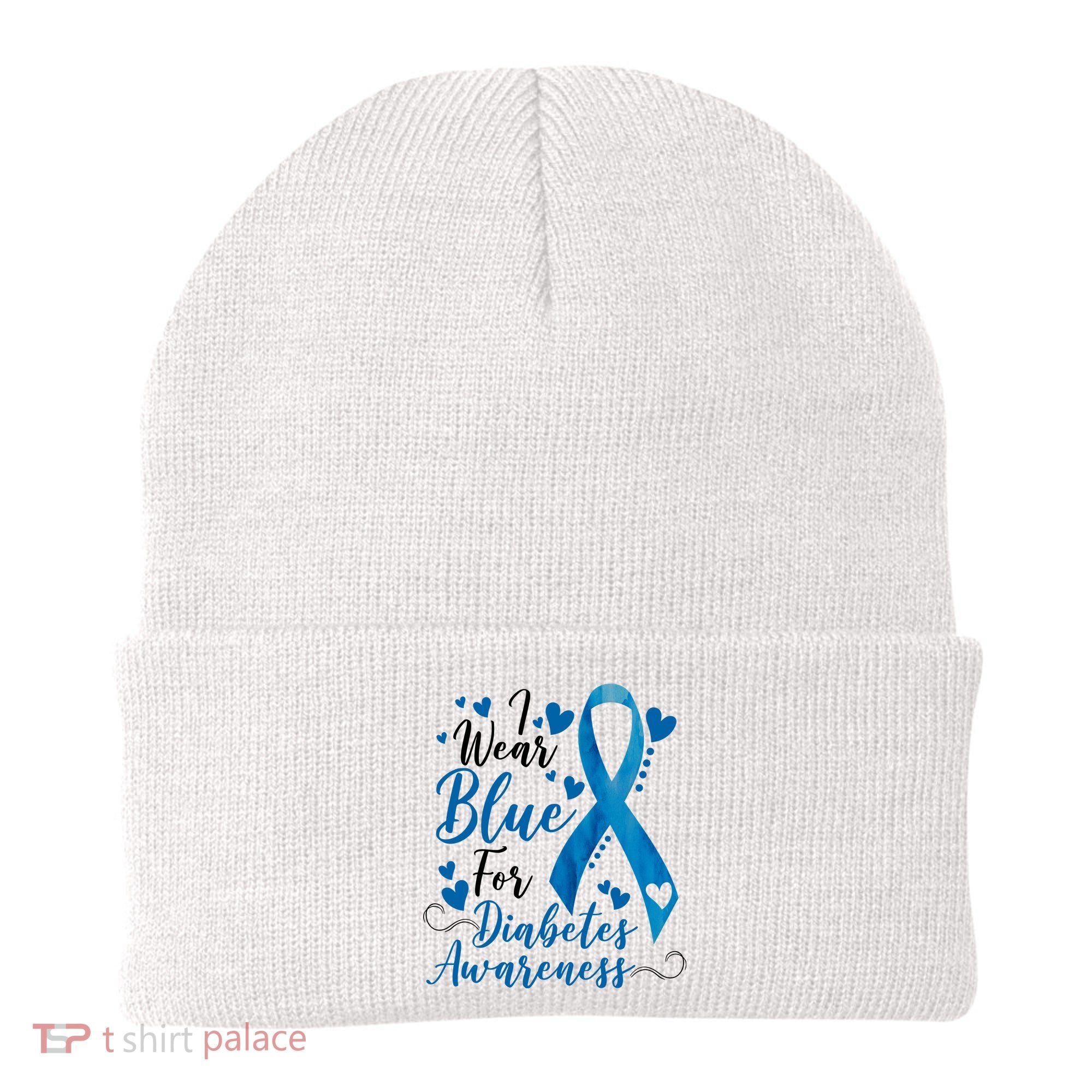 I Wear Blue For Diabetes Ribbon Awareness Beanie