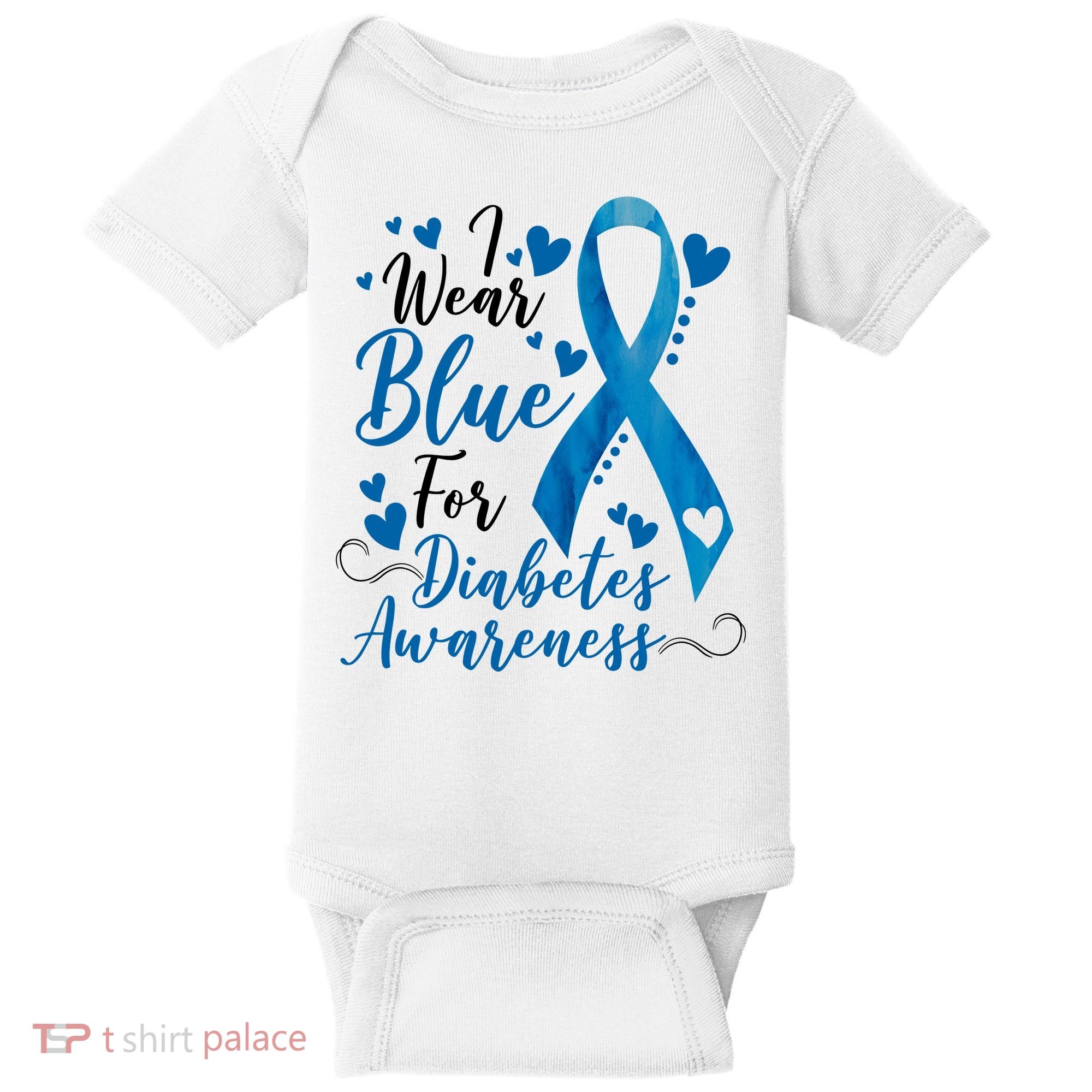I Wear Blue For Diabetes Ribbon Awareness Baby Bodysuit