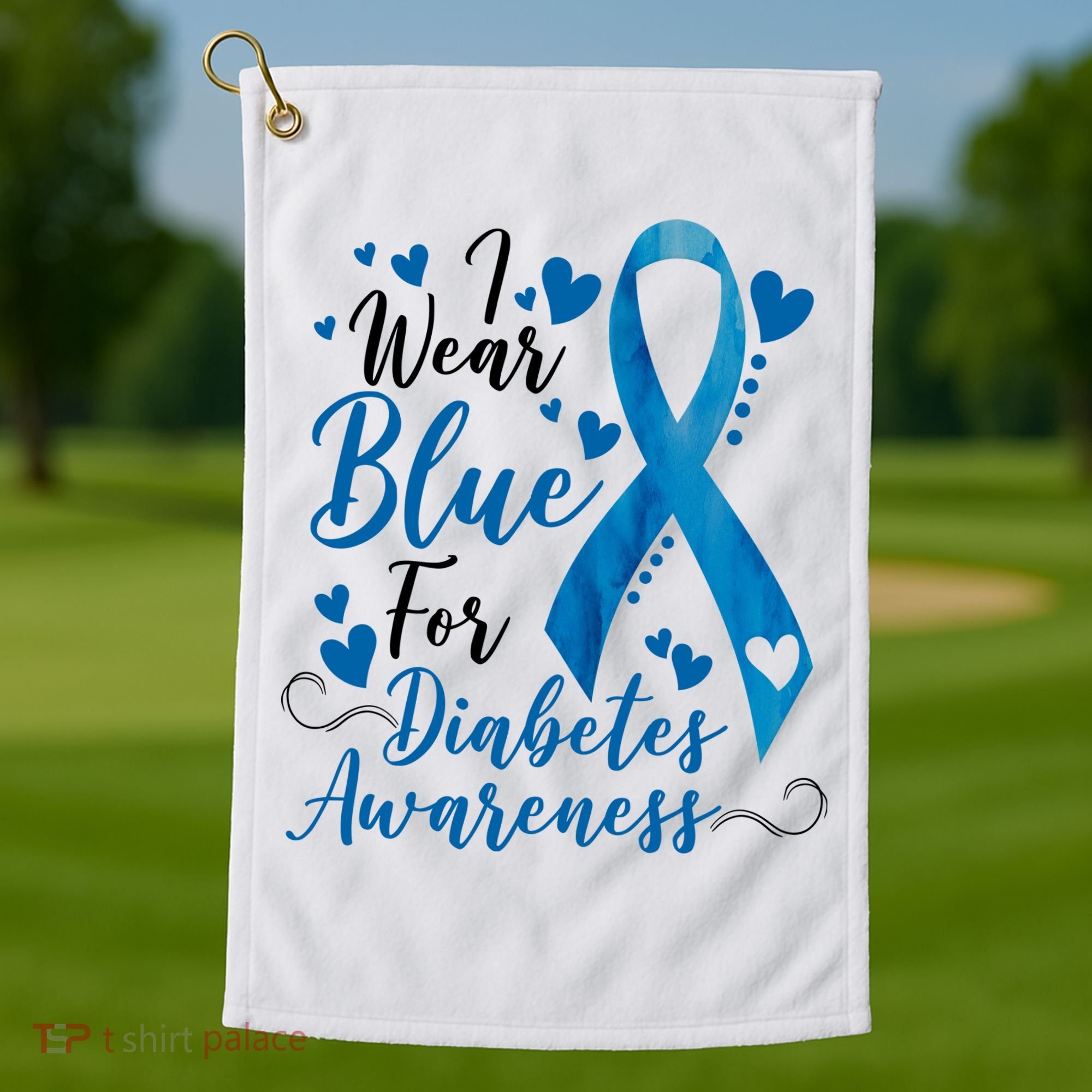 I Wear Blue For Diabetes Ribbon Awareness Golf Towel
