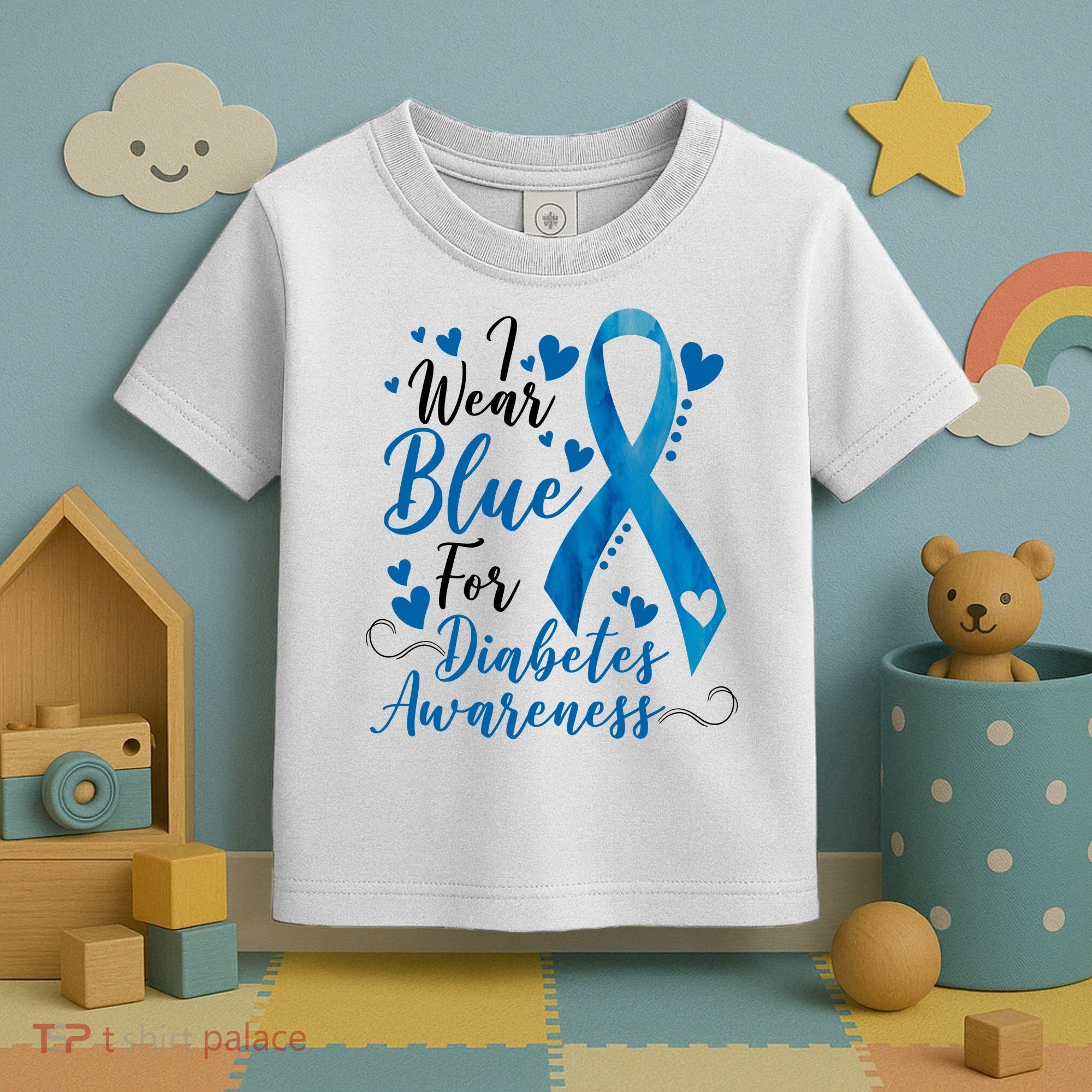 I Wear Blue For Diabetes Ribbon Awareness Toddler T-Shirt
