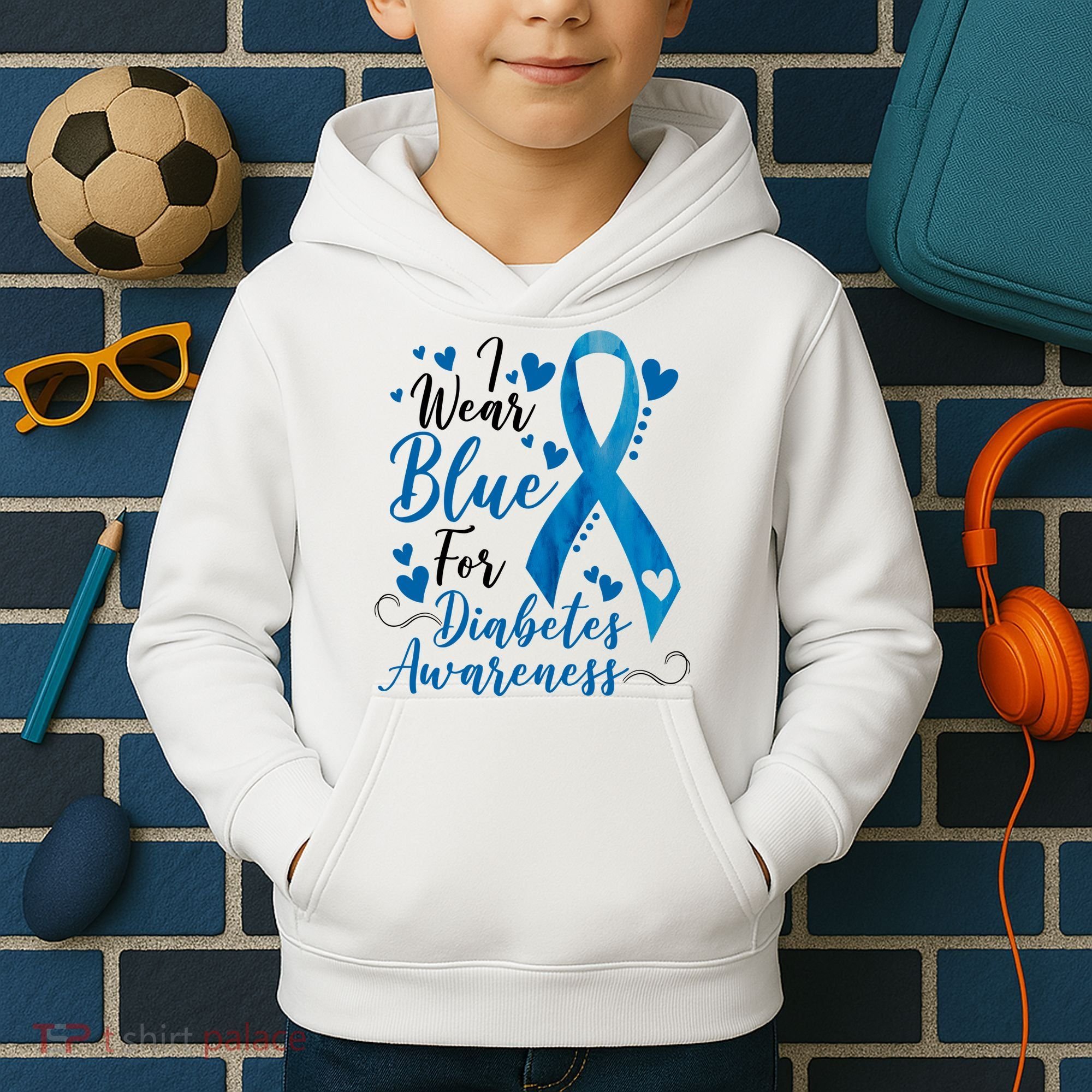 I Wear Blue For Diabetes Ribbon Awareness Kids Hoodie