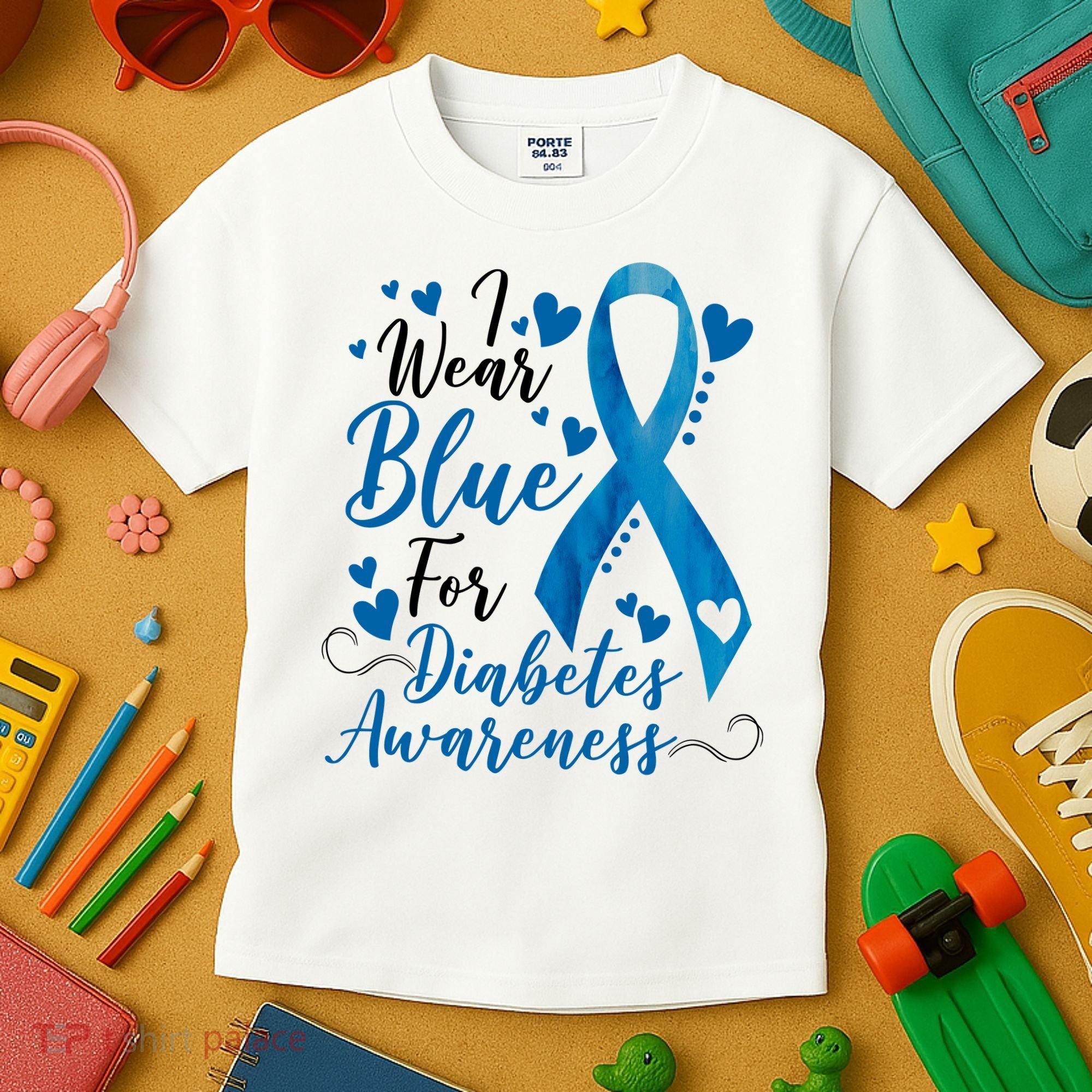 I Wear Blue For Diabetes Ribbon Awareness Kids T-Shirt