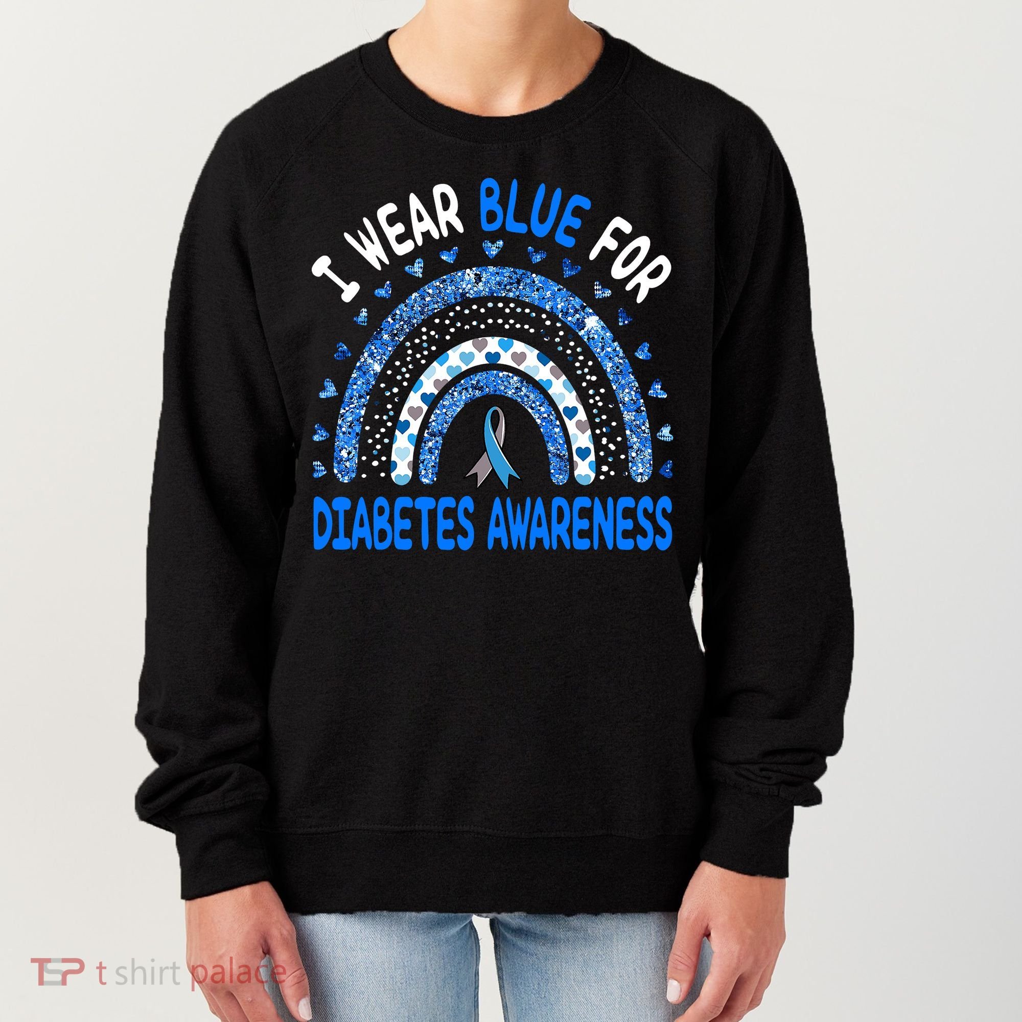 I Wear Blue For Diabetes Awareness Rainbow  Women's Sweatshirt