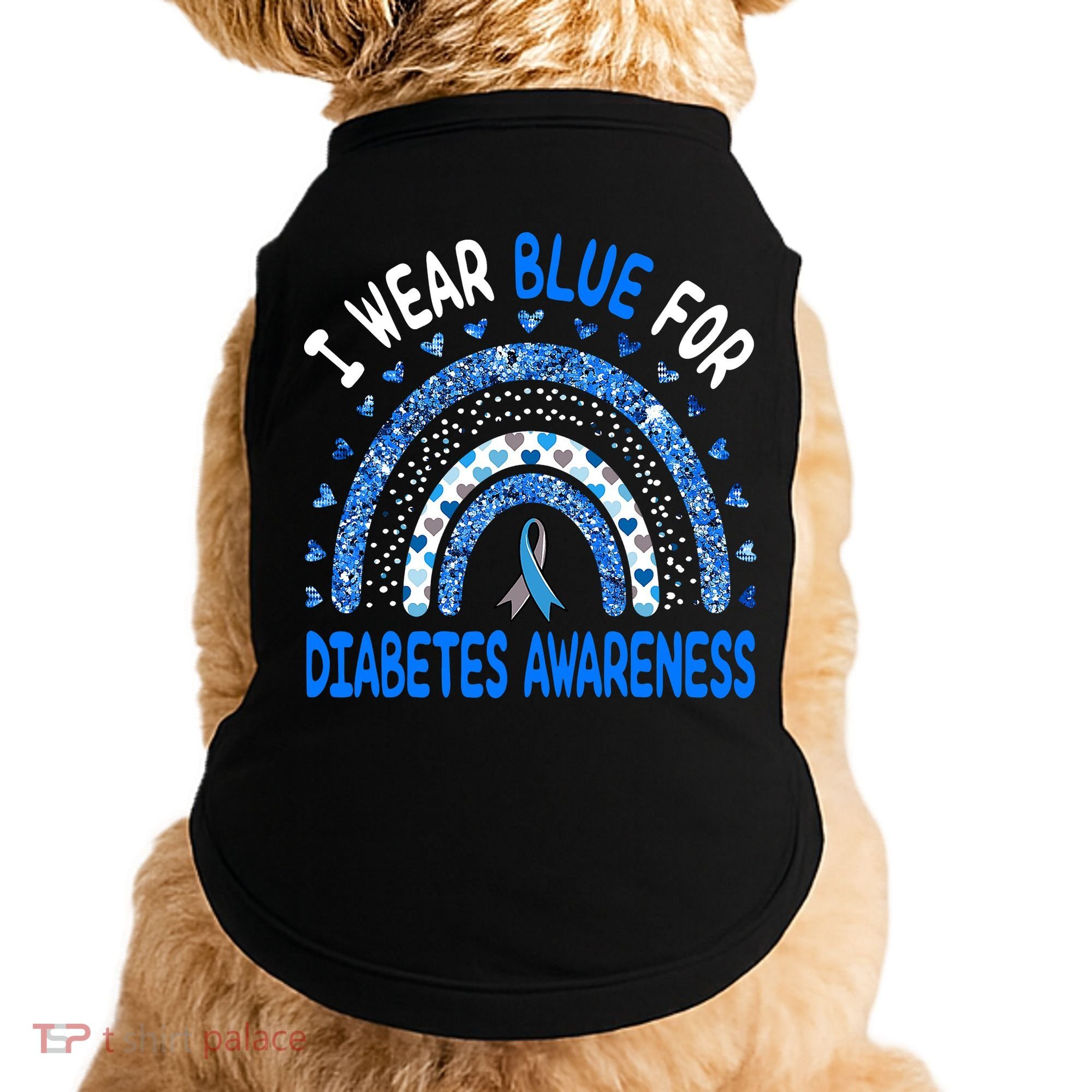I Wear Blue For Diabetes Awareness Rainbow  Doggie Tank