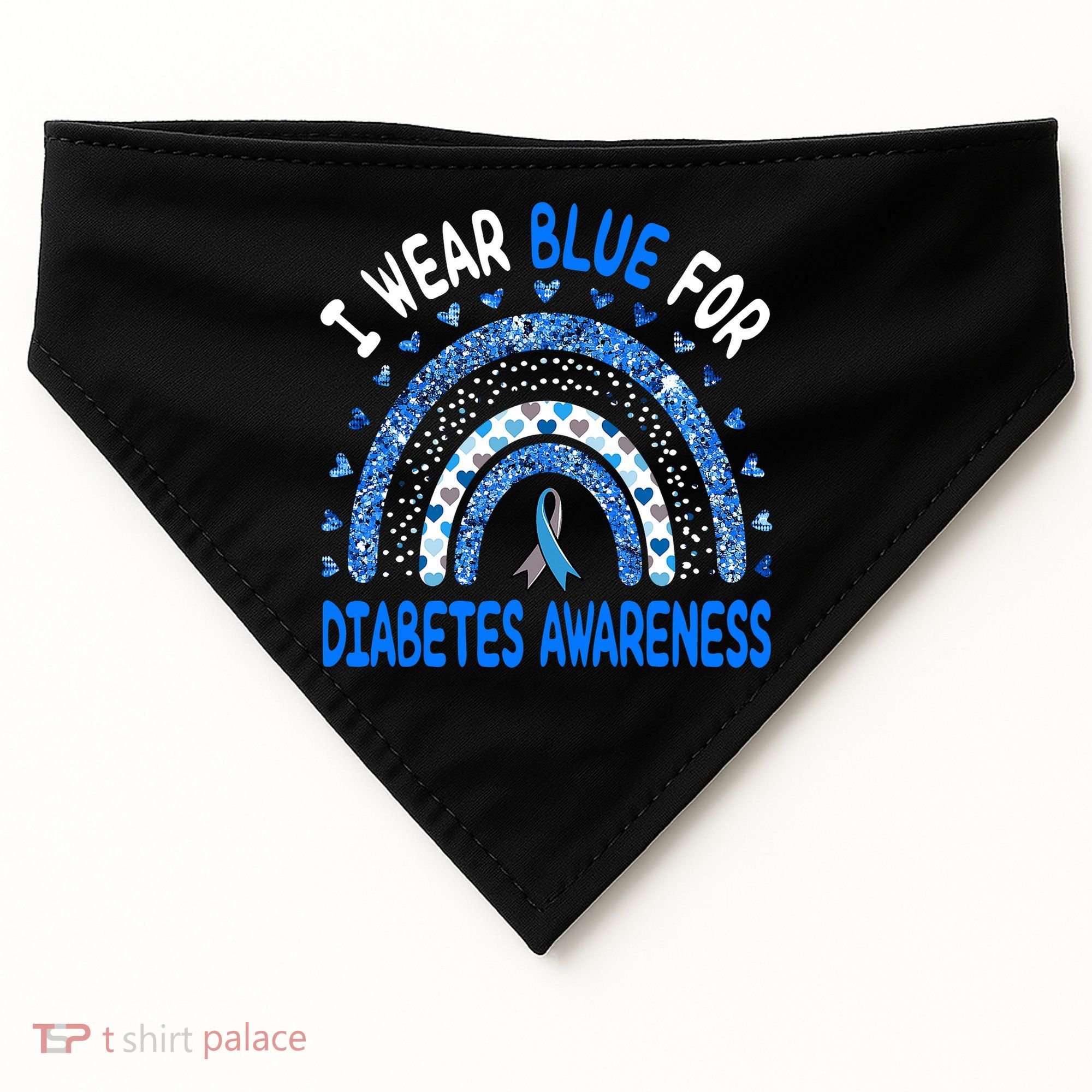I Wear Blue For Diabetes Awareness Rainbow  USA-Made Doggie Bandana
