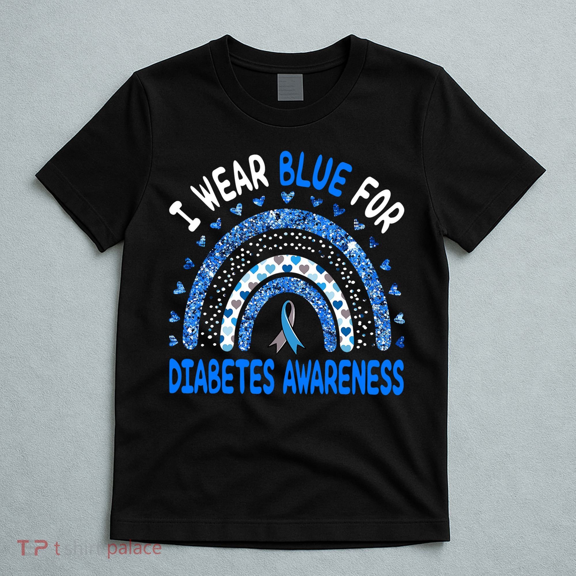 I Wear Blue For Diabetes Awareness Rainbow  T-Shirt