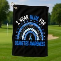 I Wear Blue For Diabetes Awareness Rainbow  Golf Towel thumb 1