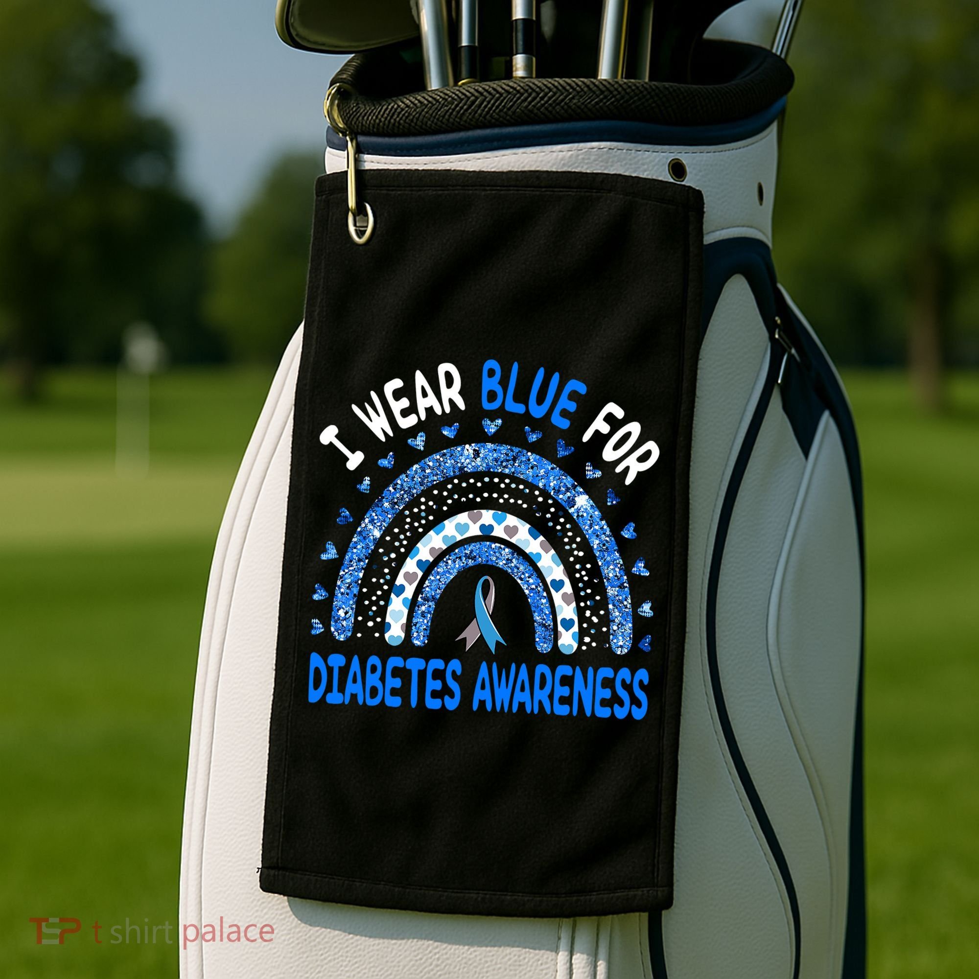 I Wear Blue For Diabetes Awareness Rainbow  Golf Towel