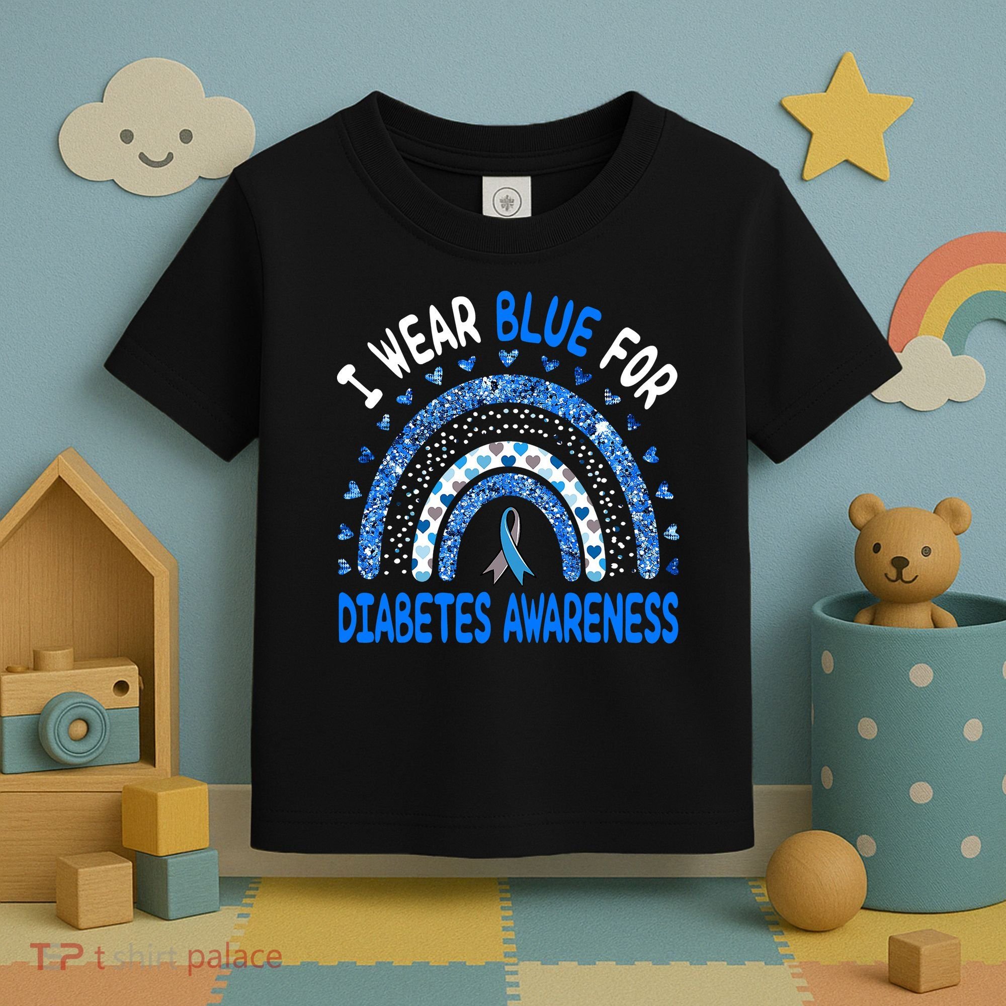I Wear Blue For Diabetes Awareness Rainbow  Toddler T-Shirt