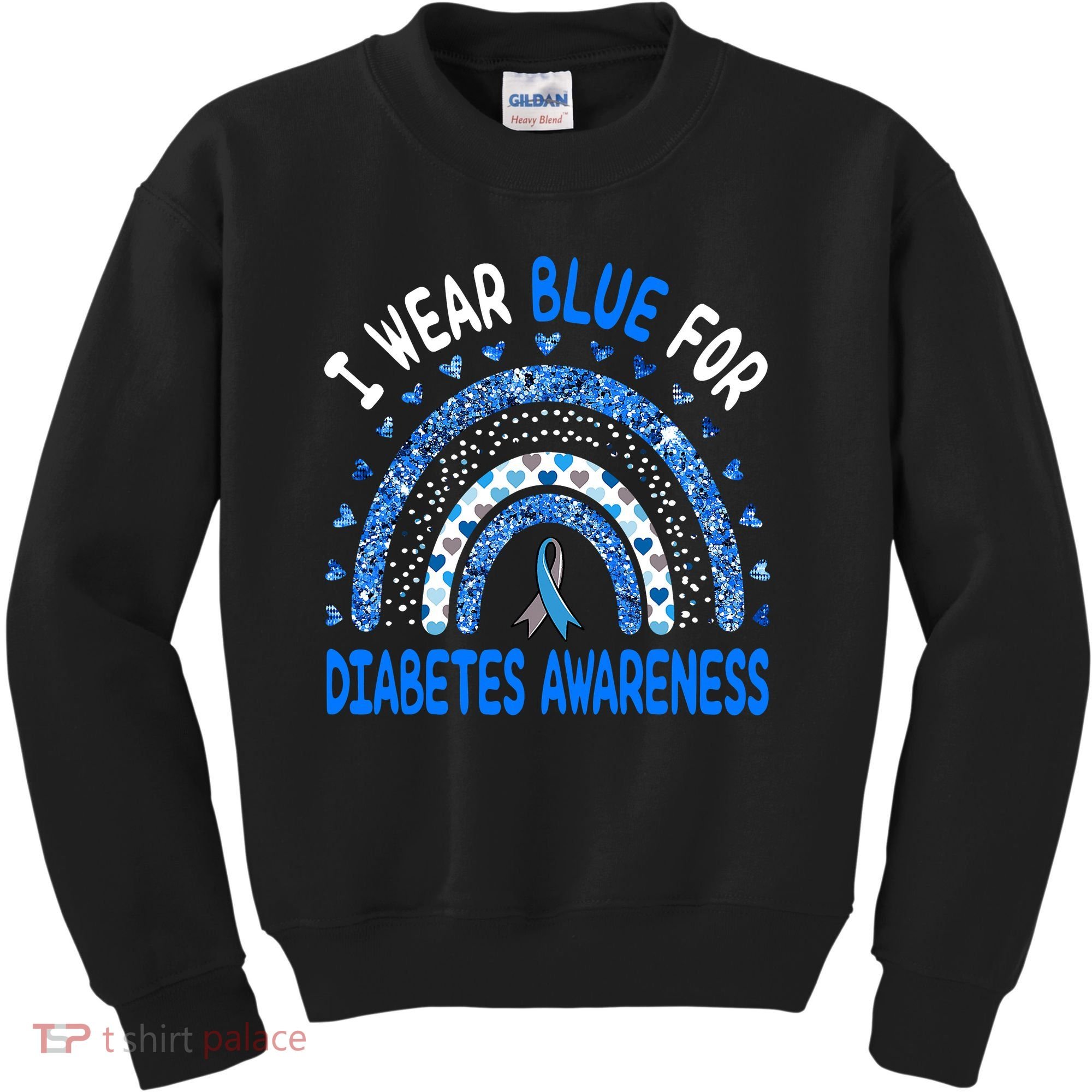 I Wear Blue For Diabetes Awareness Rainbow  Kids Sweatshirt