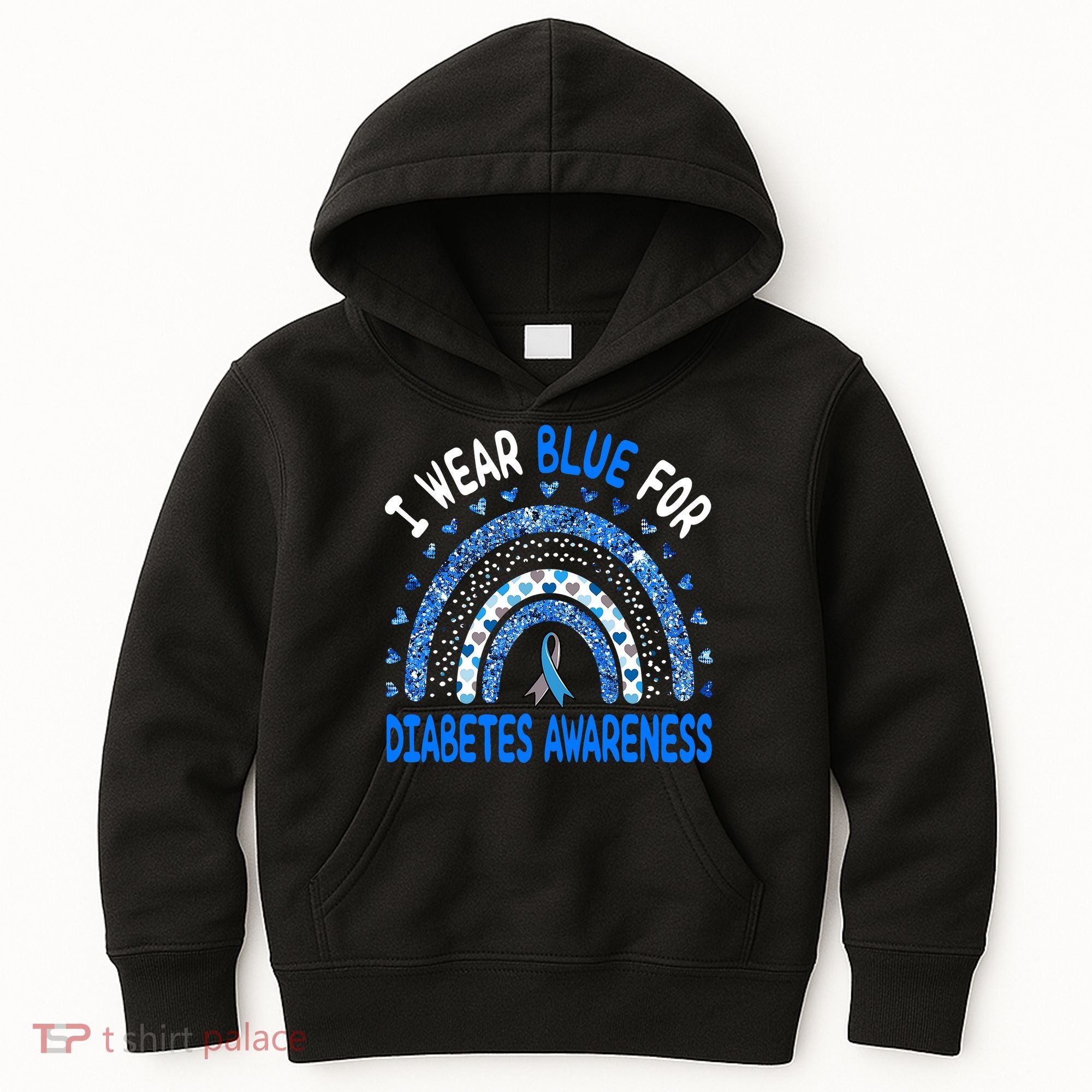 I Wear Blue For Diabetes Awareness Rainbow  Kids Hoodie