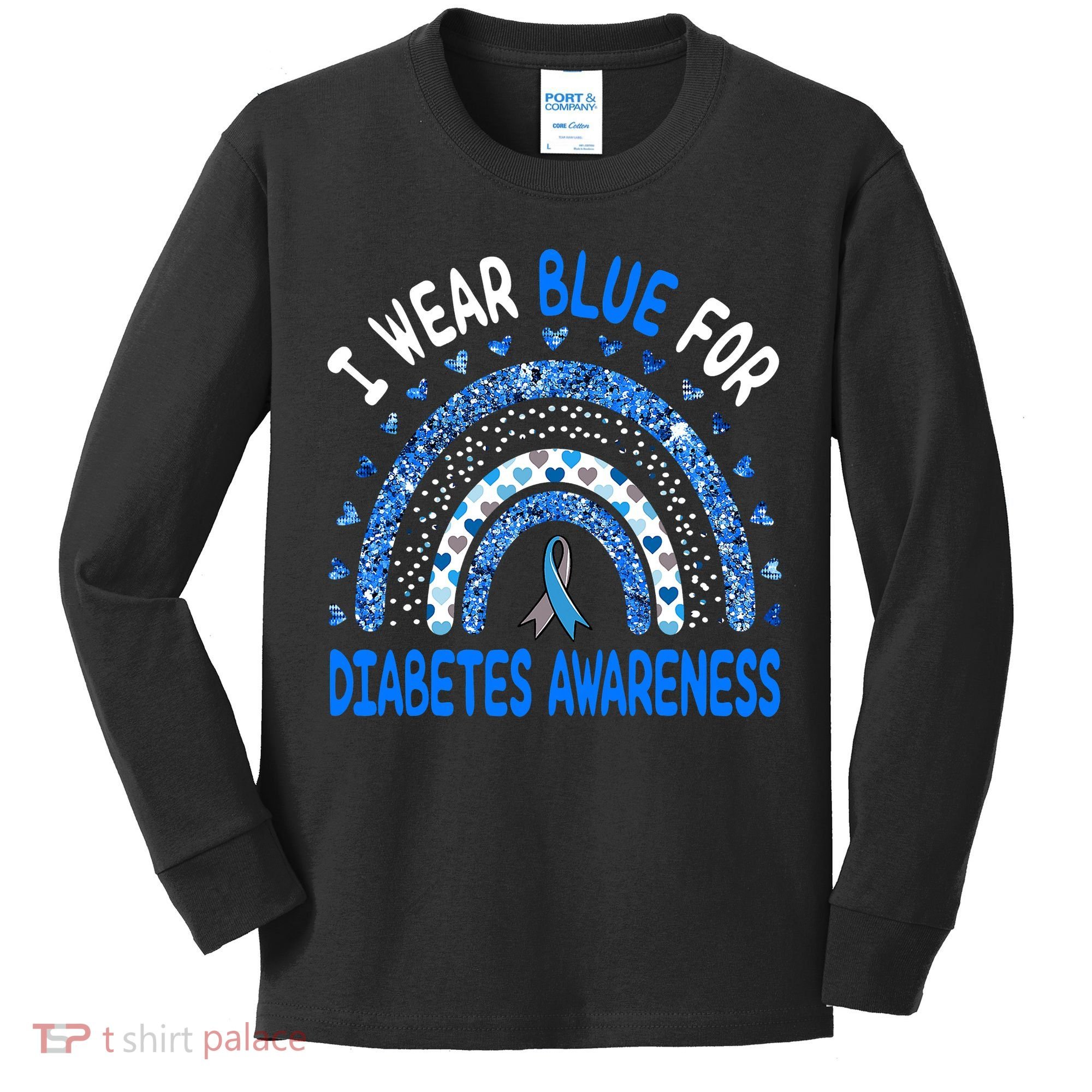 I Wear Blue For Diabetes Awareness Rainbow  Kids Long Sleeve Shirt